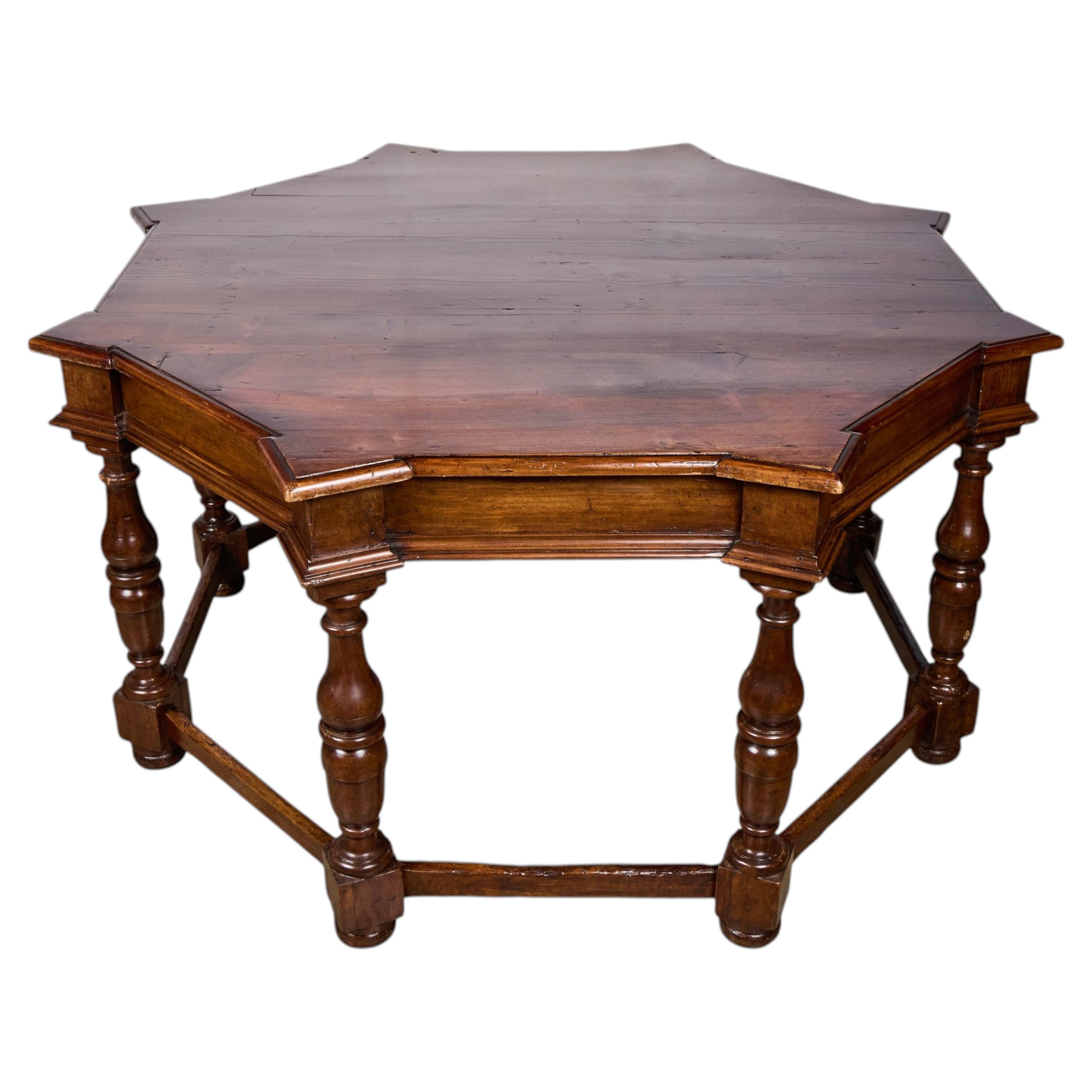 19th Century Tuscan Octagonal Shaped Walnut and Pine Table