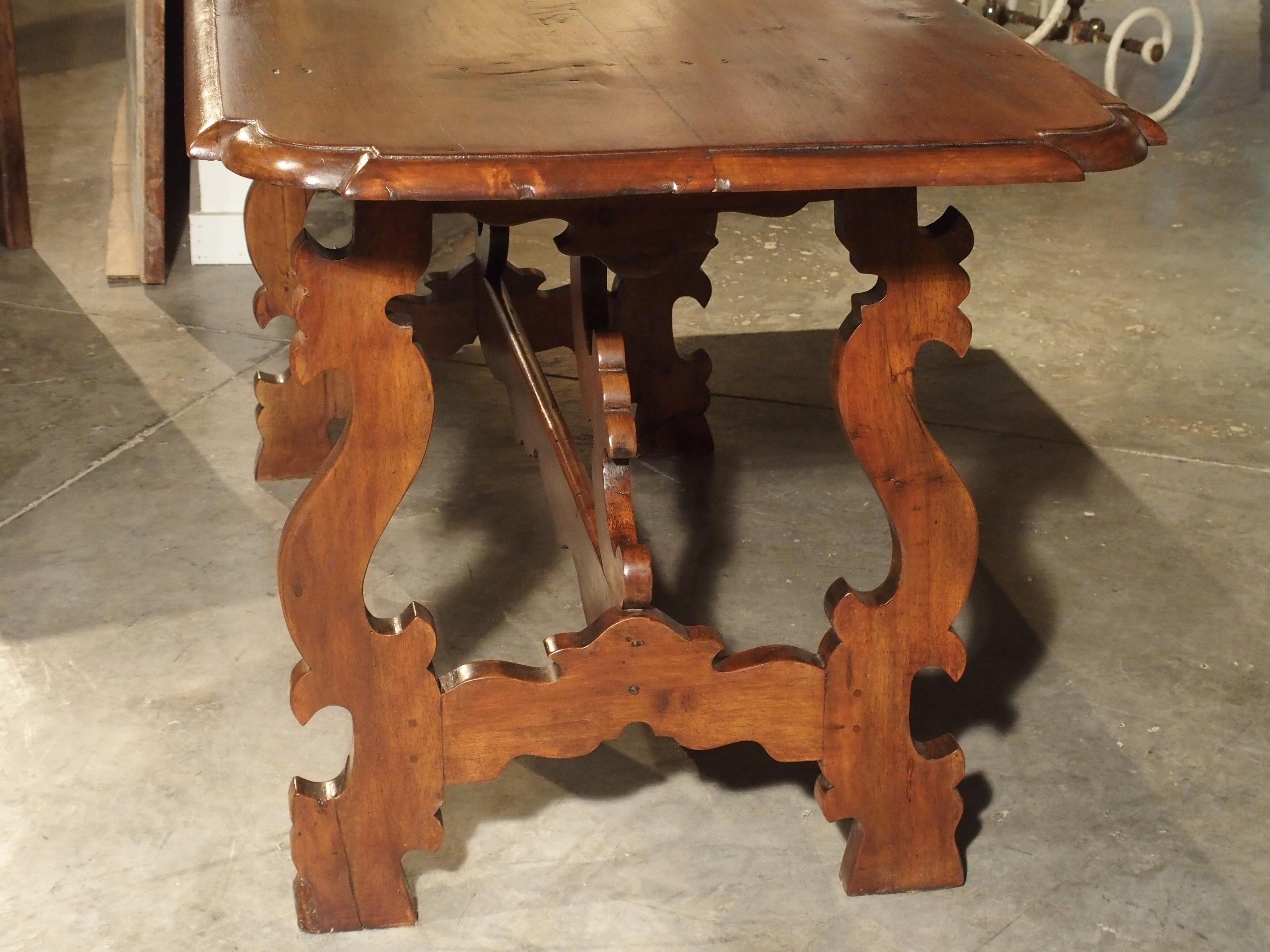 19th Century Tuscan Walnut Table with Shaped Wooden Stretchers 9