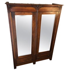 1880s Tuscan Wardrobe Solid Walnut Ground Mirrors Restored Wax Polished