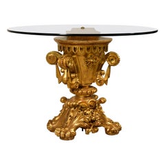 19th Century Tuscany Giltwood Louis XIV Style Centre Table with Round Glass Top