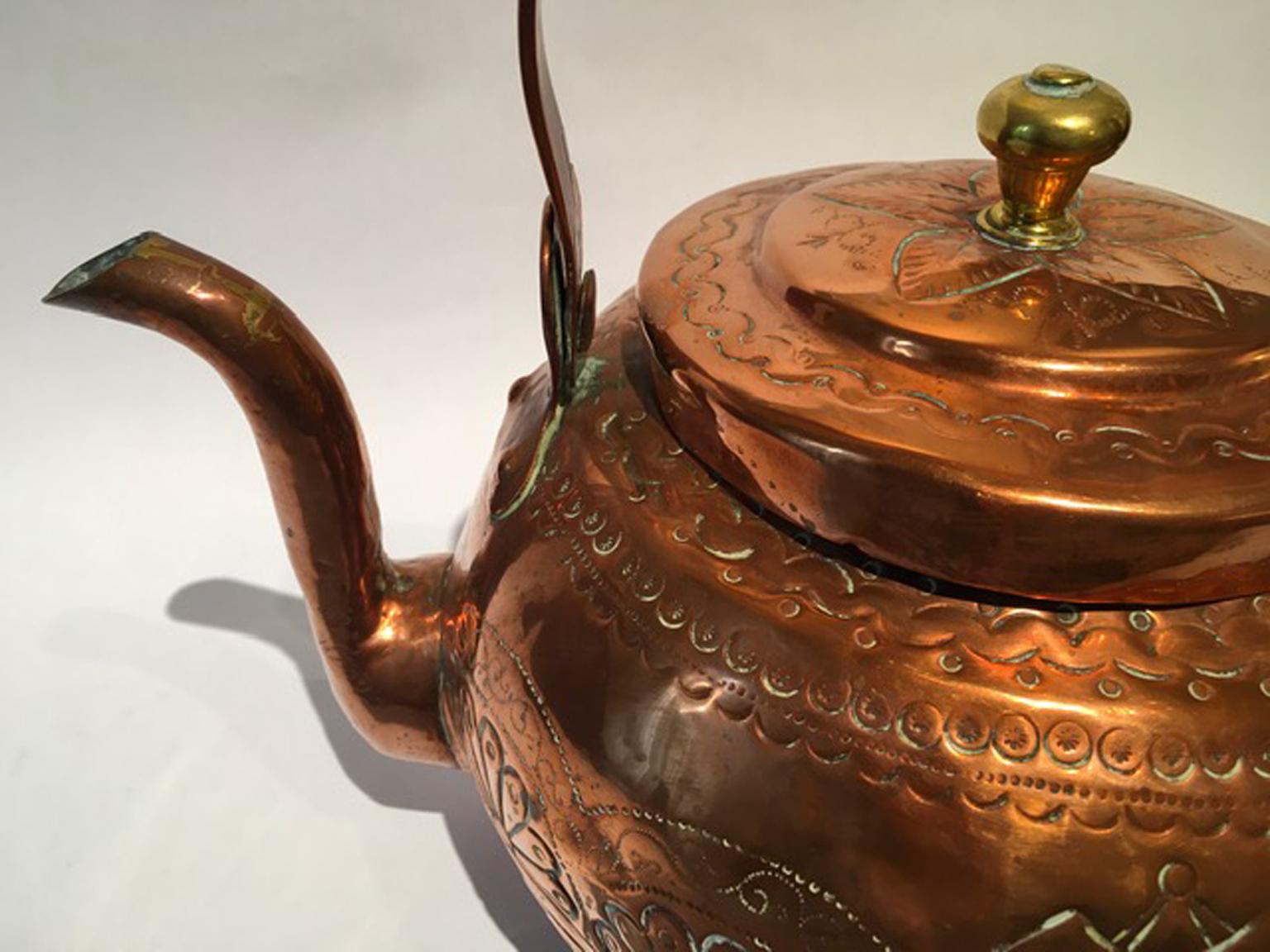 Italie 19ème siècle Toscane Cuisine Bouilloire en cuivre Pot à eau en vente 3