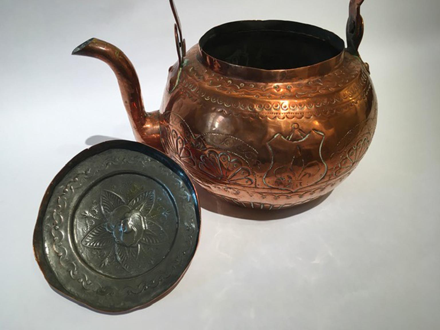 Italy 19th Century Tuscany Kitchen Copper Water Kettle Pot For Sale 4