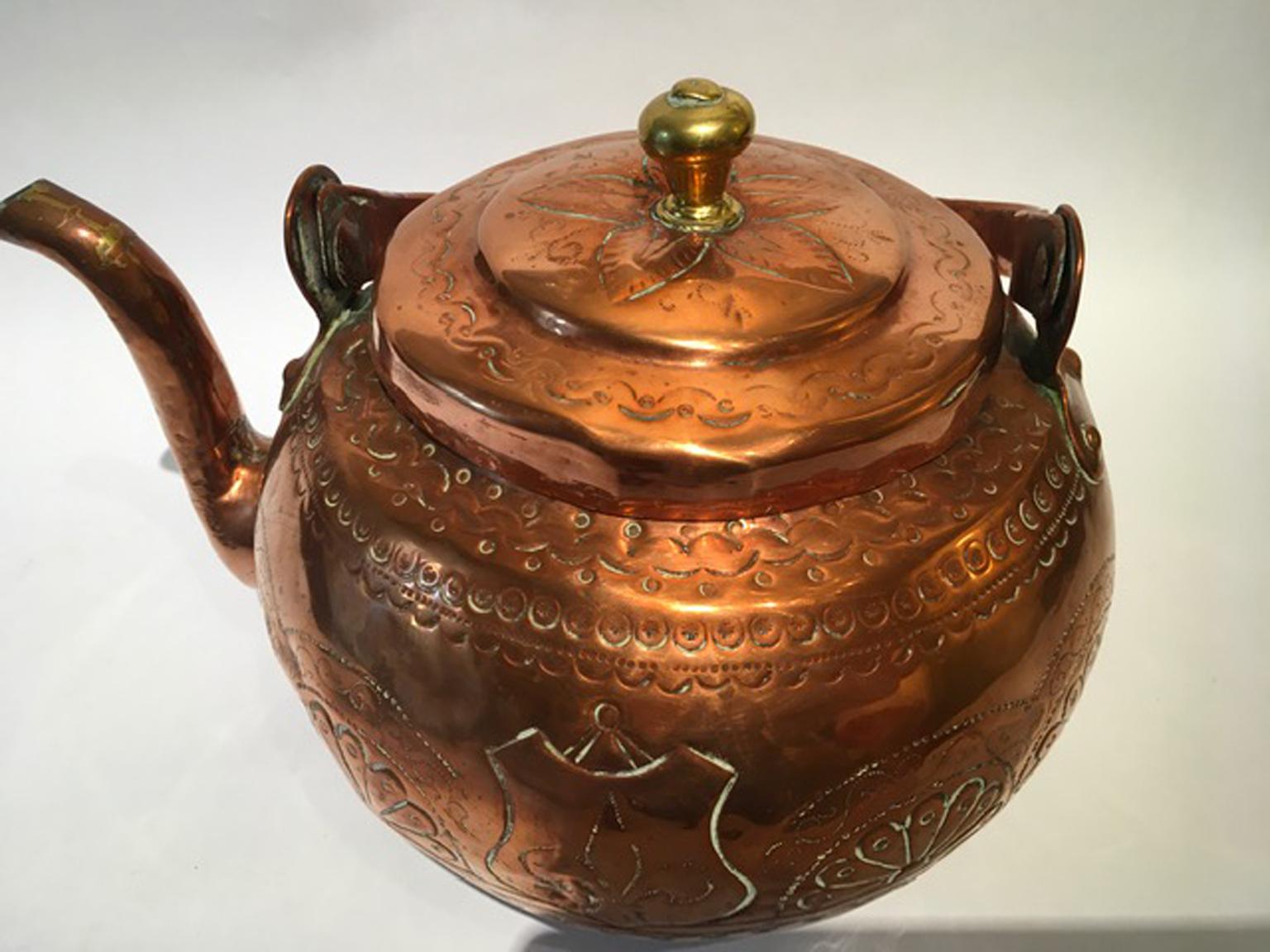 Italie 19ème siècle Toscane Cuisine Bouilloire en cuivre Pot à eau en vente 7