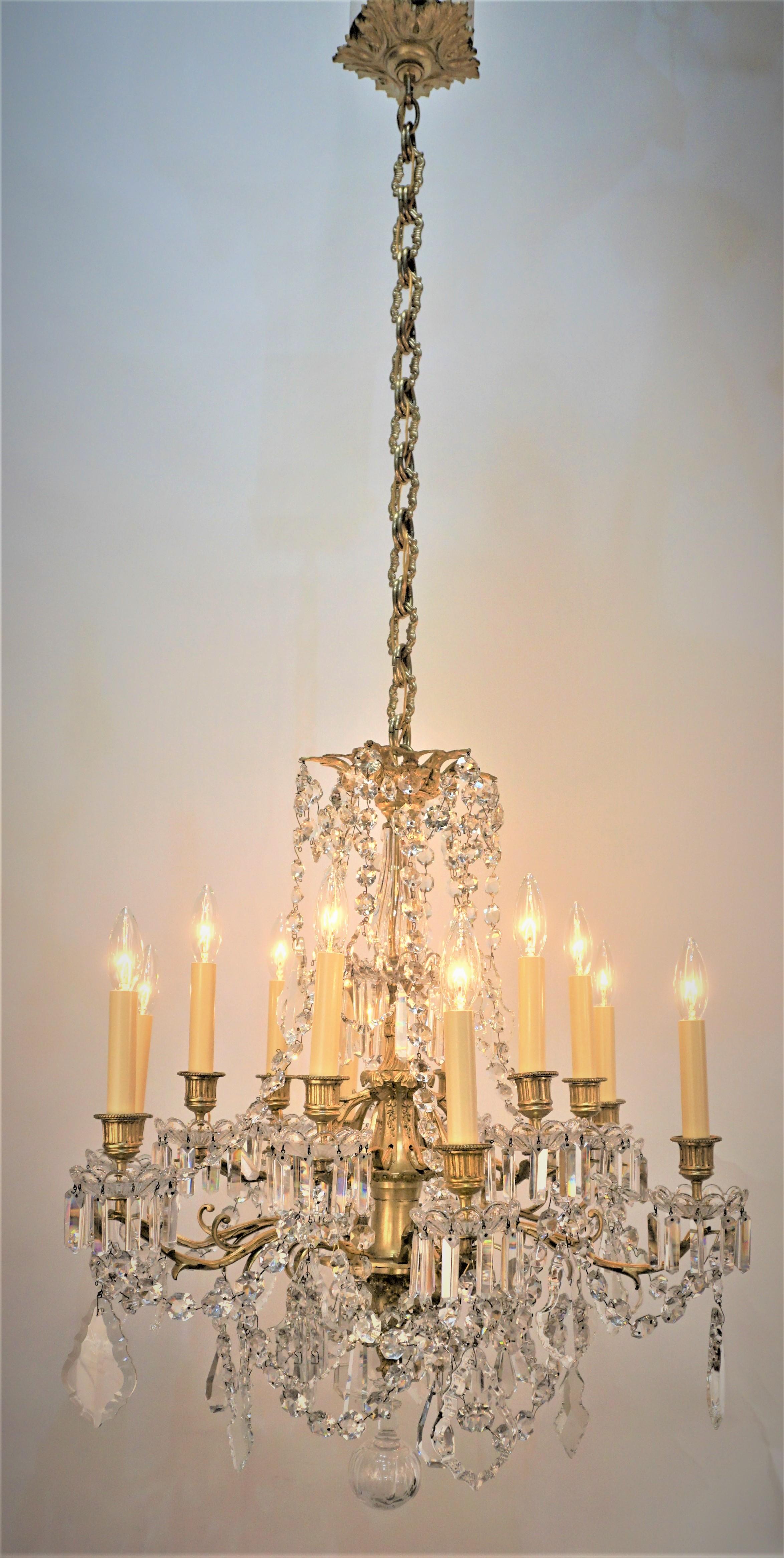 French 19th Century twelve Light Baccarat Crystal Chandelier For Sale