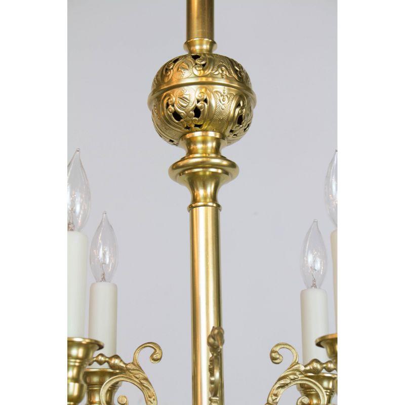 19th Century Twelve Light Continental Brass Gas Chandelier For Sale 8