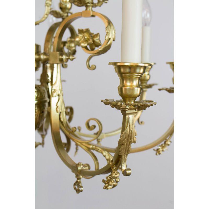 European 19th Century Twelve Light Continental Brass Gas Chandelier For Sale