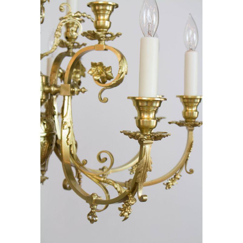 19th Century Twelve Light Continental Brass Gas Chandelier In Excellent Condition For Sale In Canton, MA