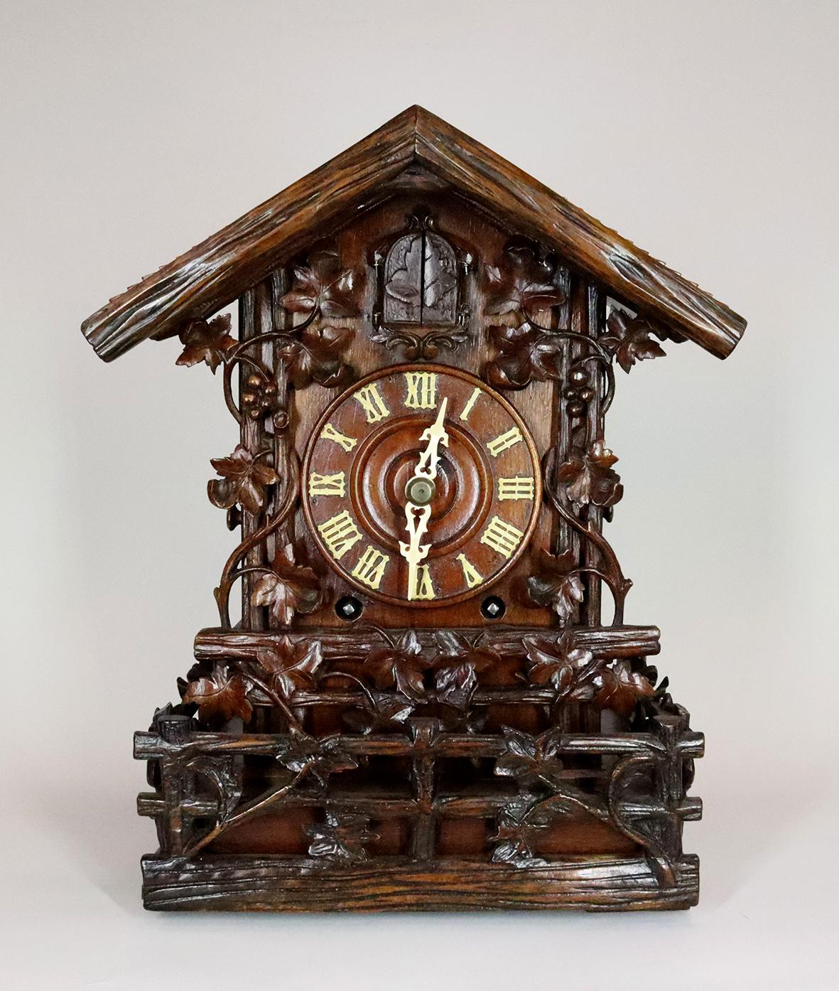 Hand-Carved 19th Century Twin Fusee Cuckoo Table Clock by Beha For Sale