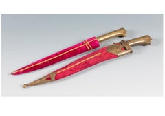 19th Century Two Arabic Daggers Possibly North Syrian and Handles in Gilt Iron