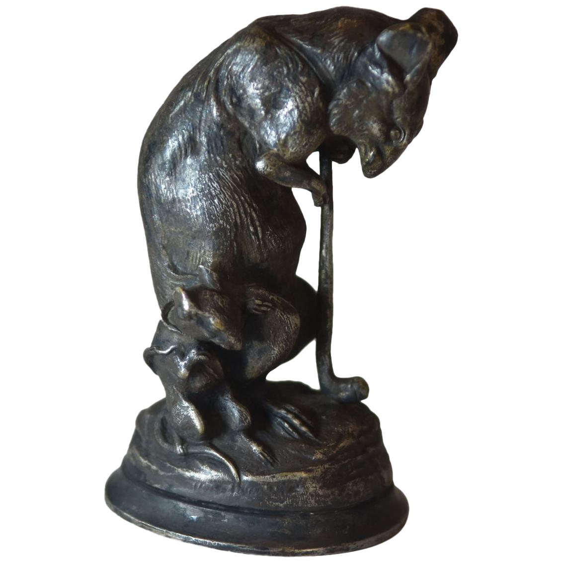 19th Century Two Black Rats Play Golf Patinated Bronze Signed Arson For Sale
