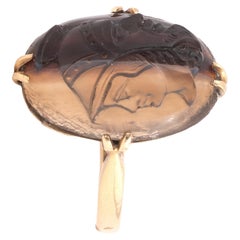 19th Century Two Color Brown Agate Cameo Of Janus Ring
