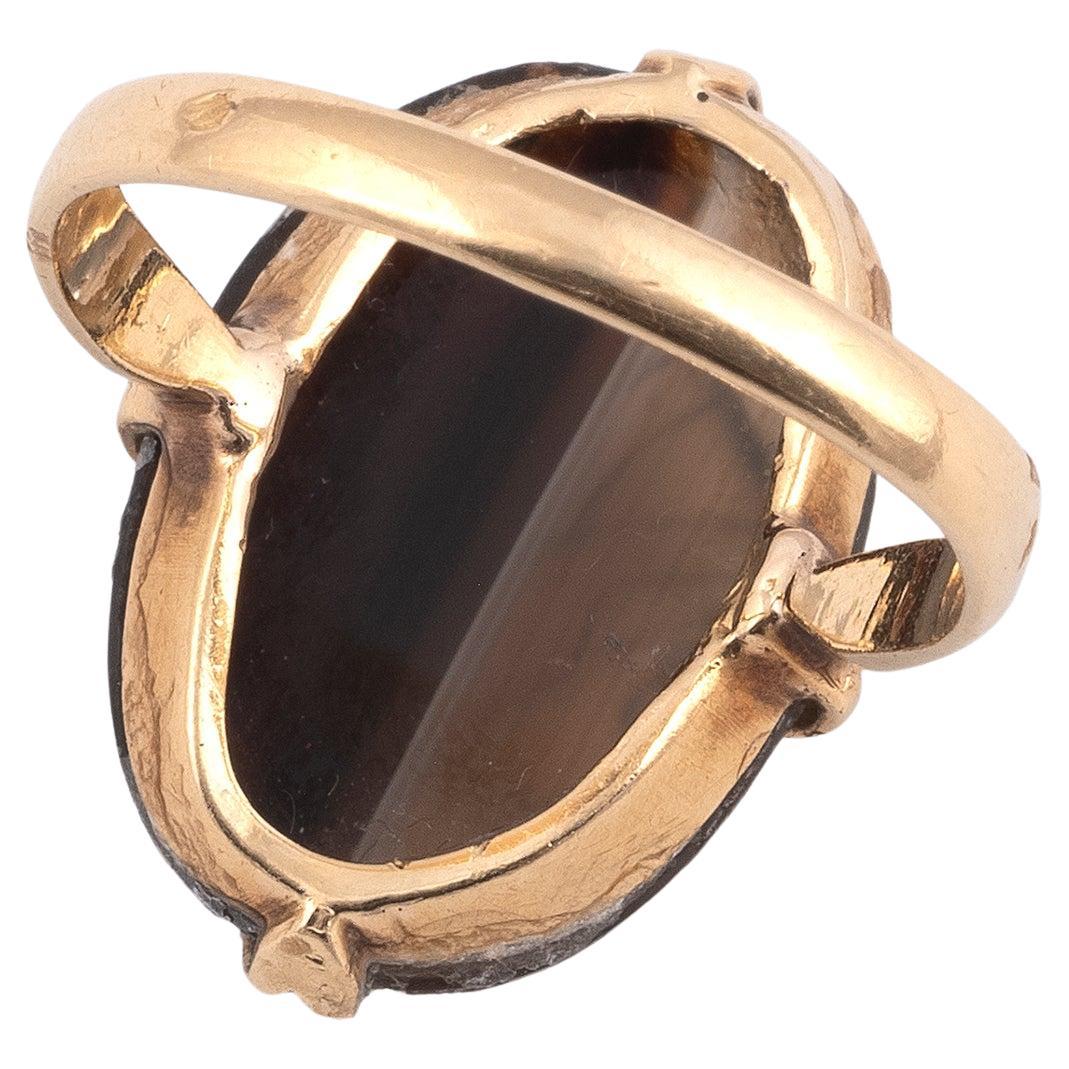 19. Jahrhundert Zwei Farbe Brown Achat Cameo von Janus Ring (Ungeschliffen)