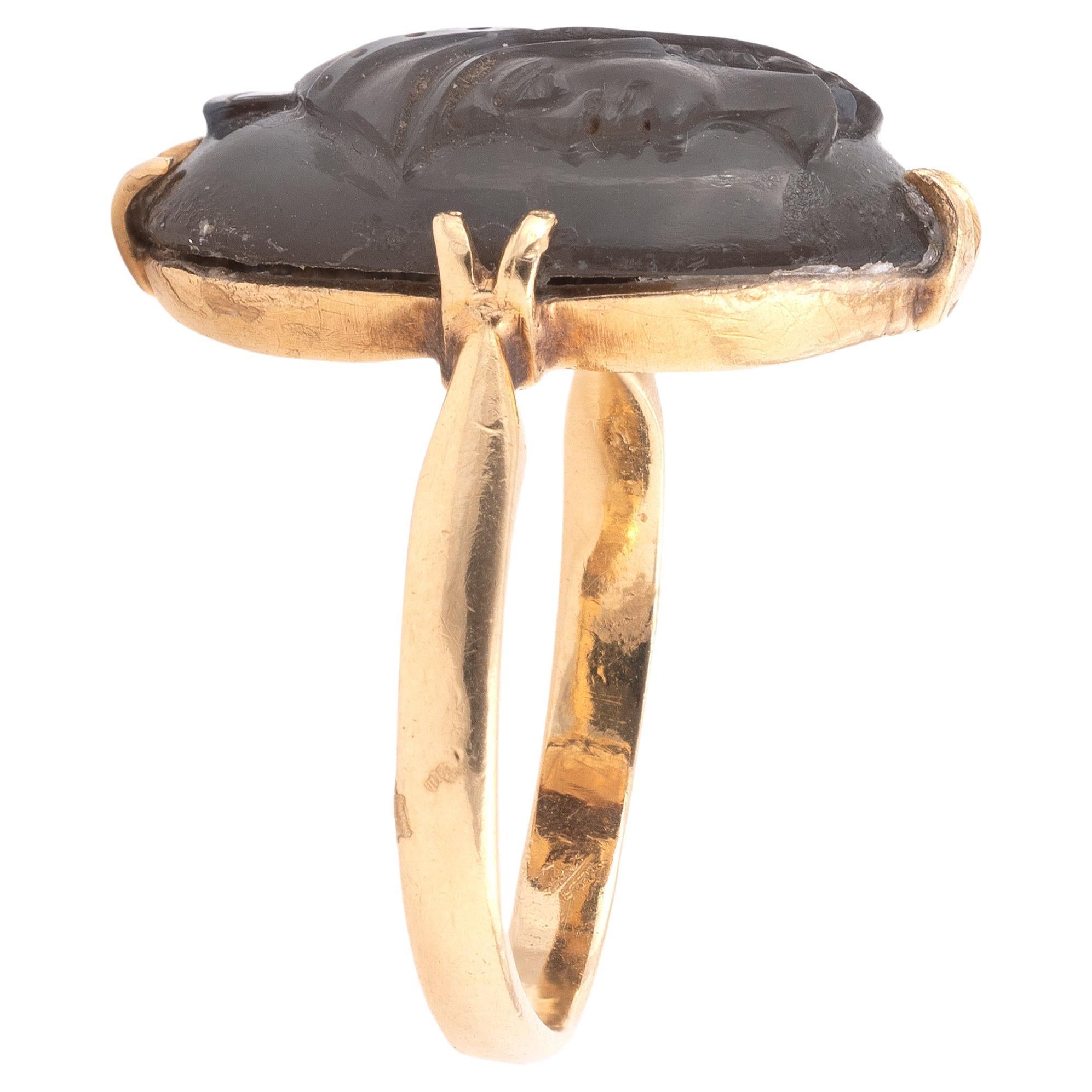 19. Jahrhundert Zwei Farbe Brown Achat Cameo von Janus Ring für Damen oder Herren