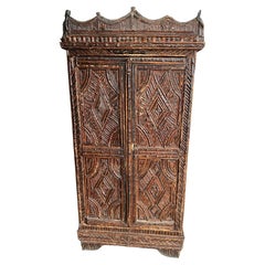 Antique 19th-Century Two-Door Cabinet with Hazel Twig and Bark. Landes, France