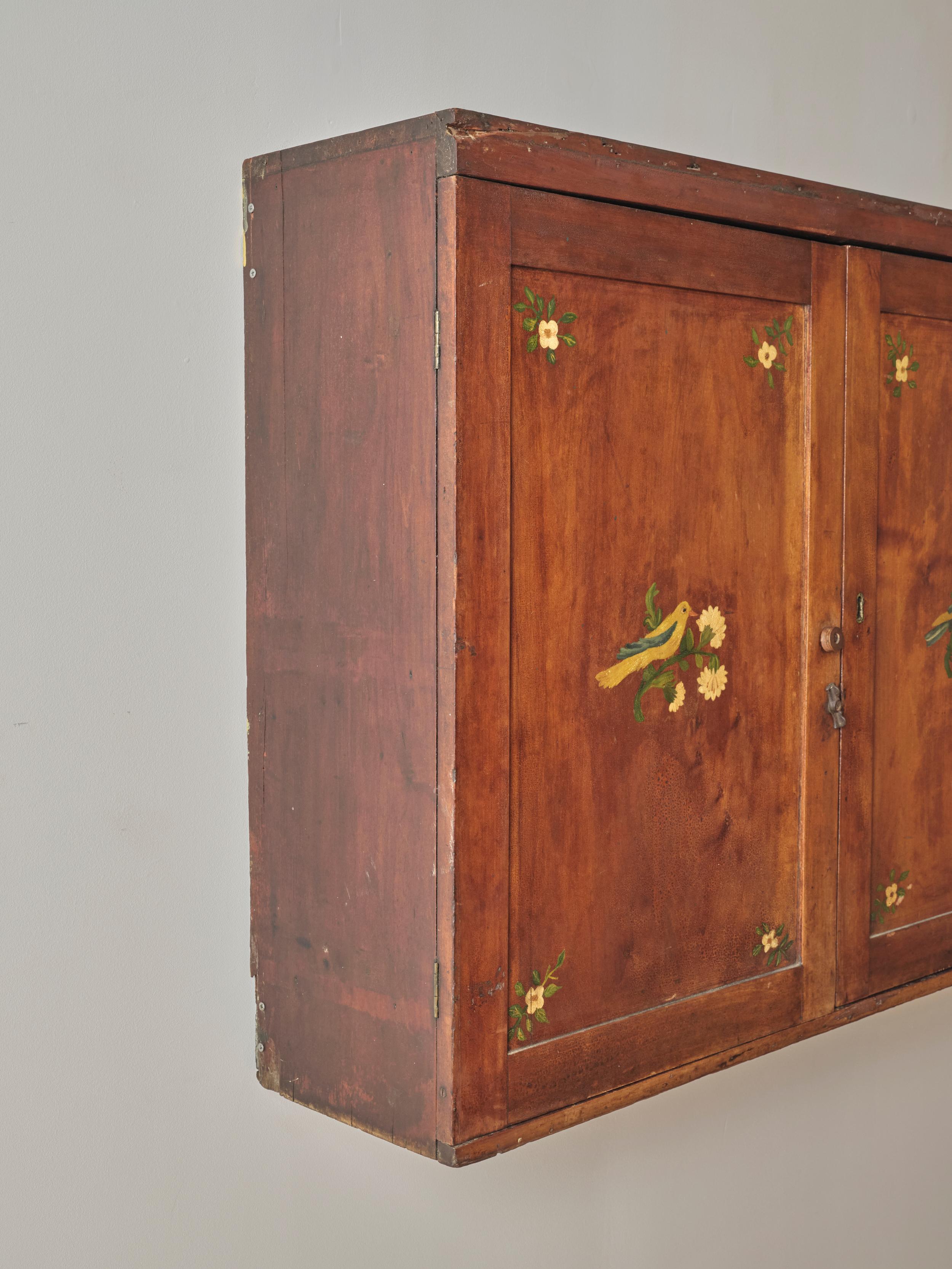 19th Century Two Door Hand Painted Wooden Cabinet In Good Condition For Sale In Long Island City, NY