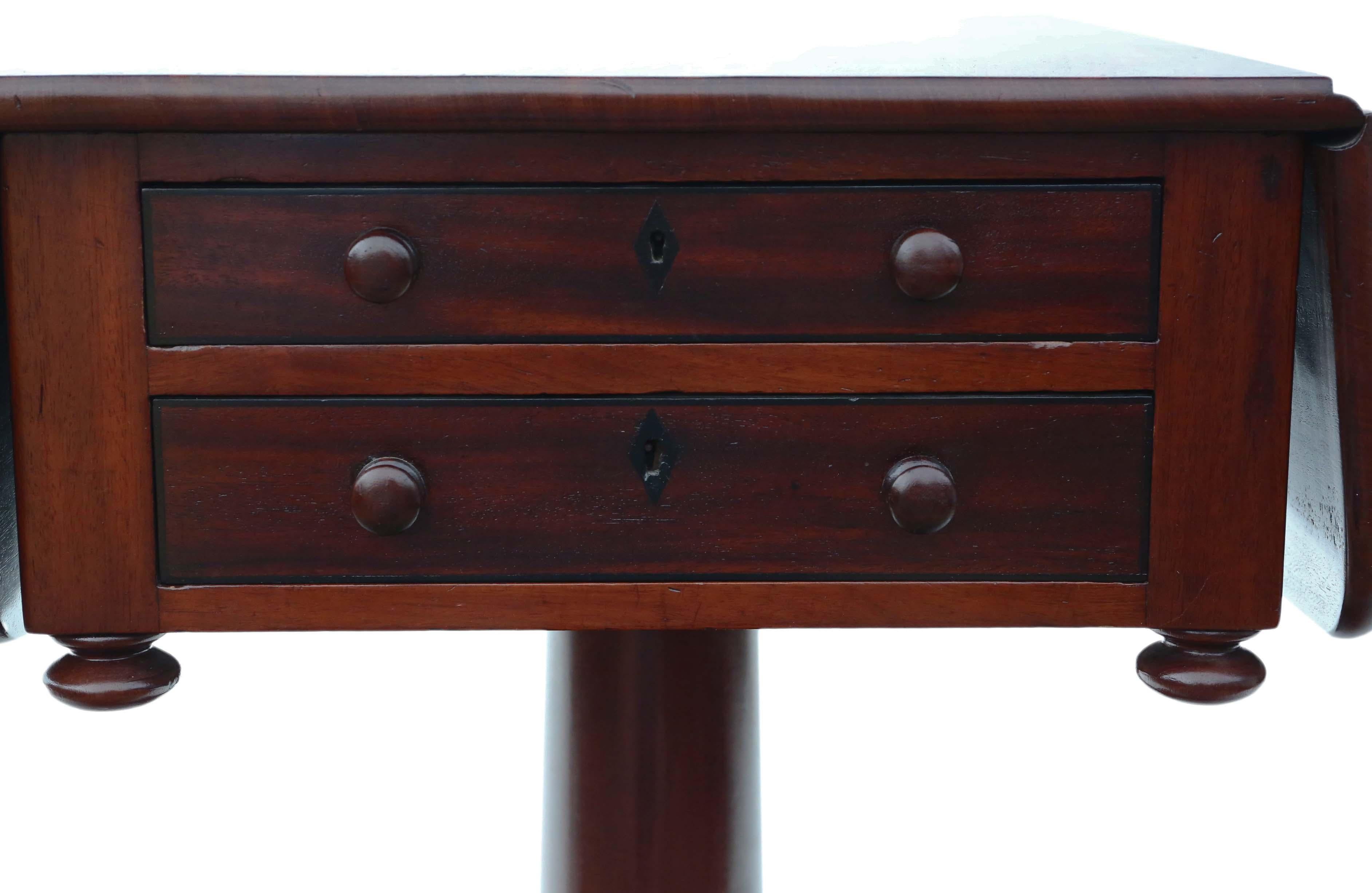 19th Century Two-Drawer Mahogany Drop Leaf Work Table 2