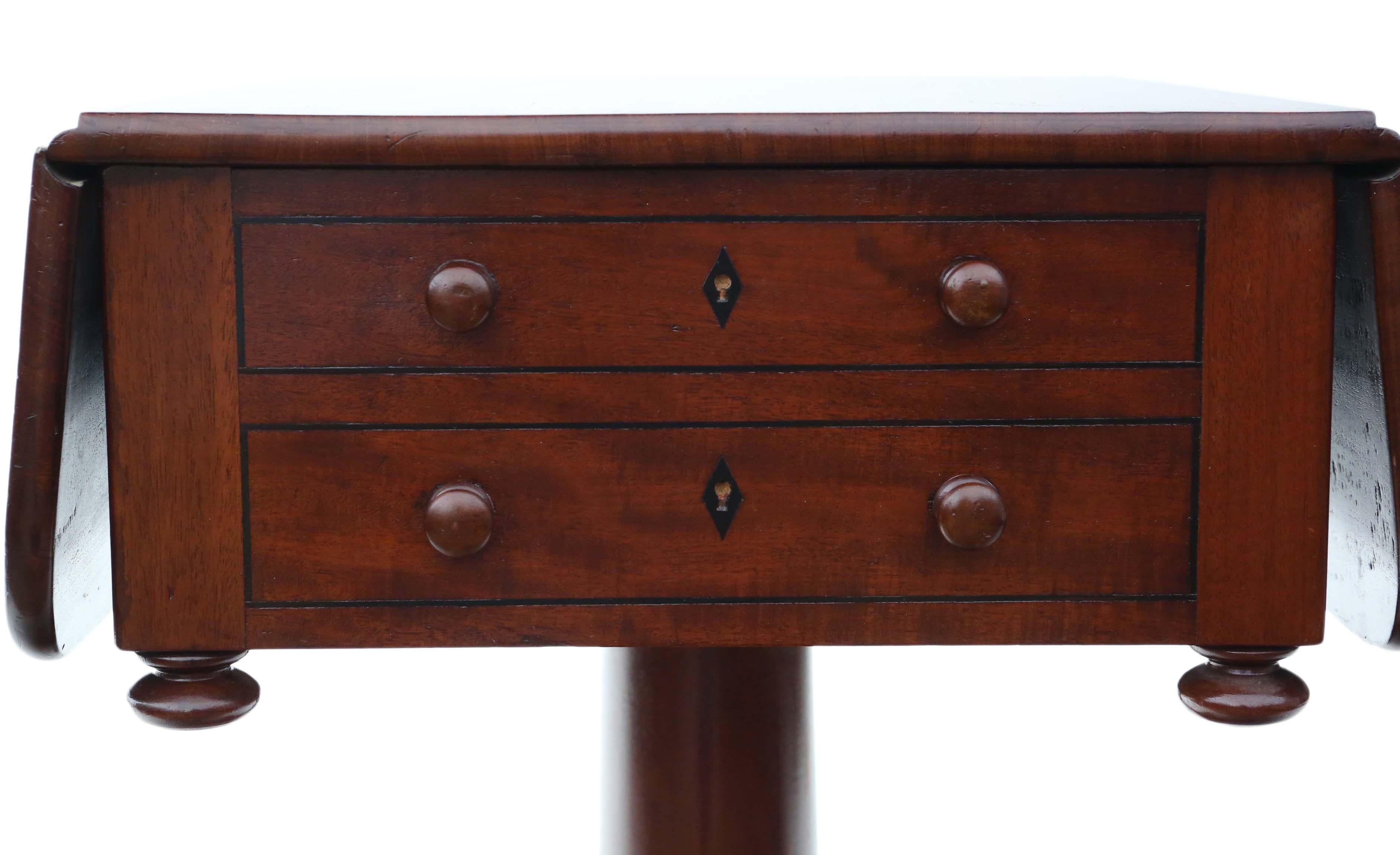 19th Century Two-Drawer Mahogany Drop Leaf Work Table 1