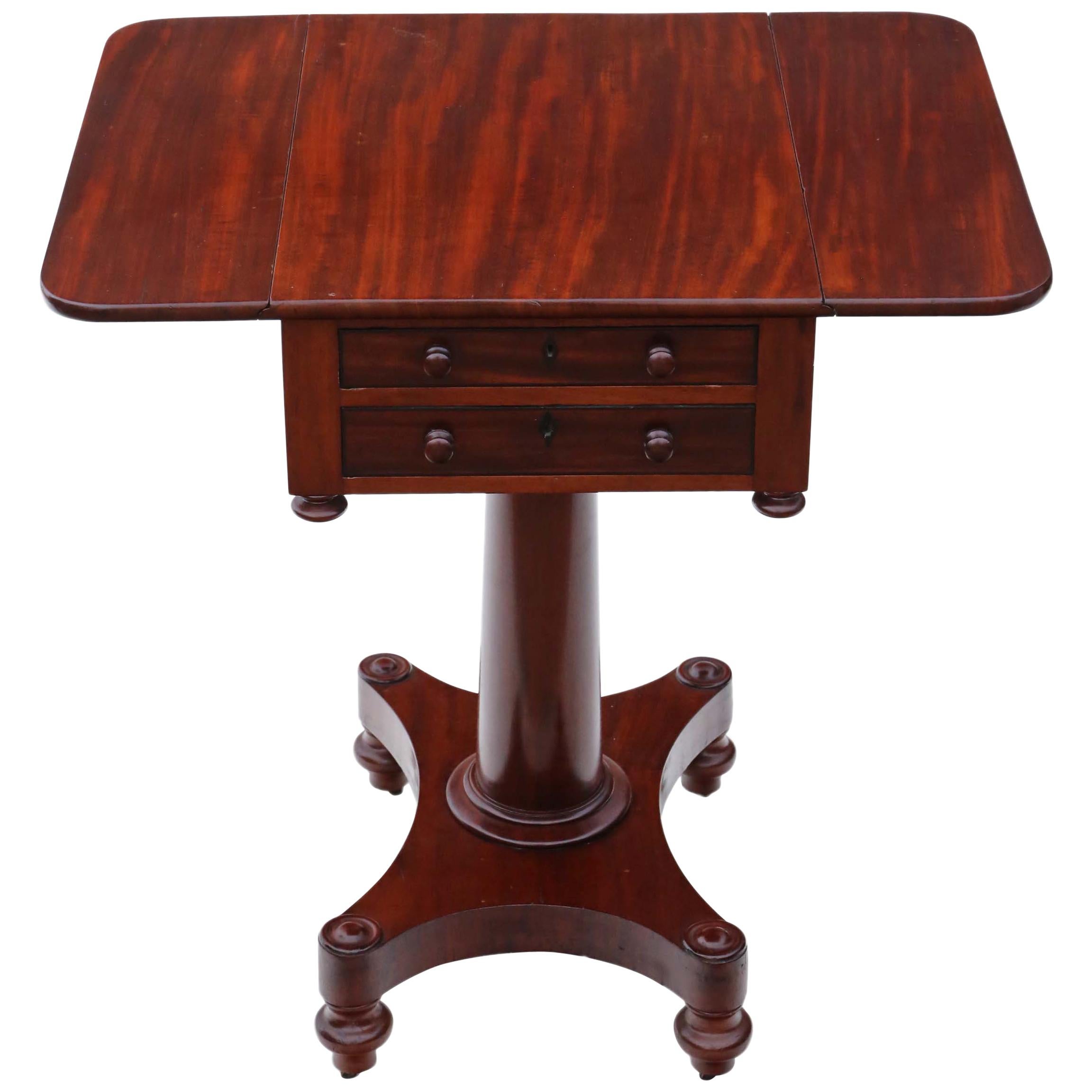 19th Century Two-Drawer Mahogany Drop Leaf Work Table
