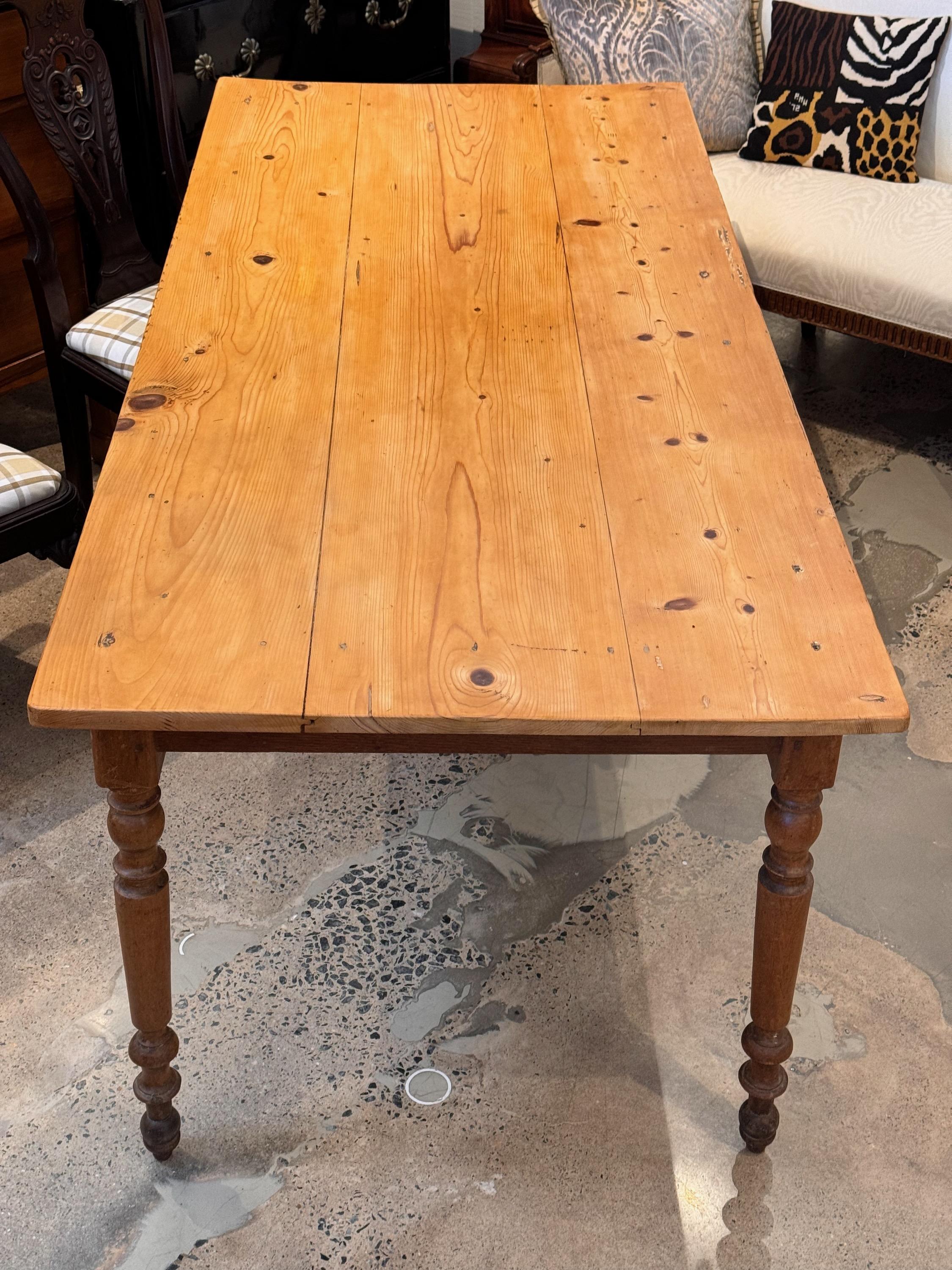 19th Century Two Drawer Pine Farm Table For Sale 6