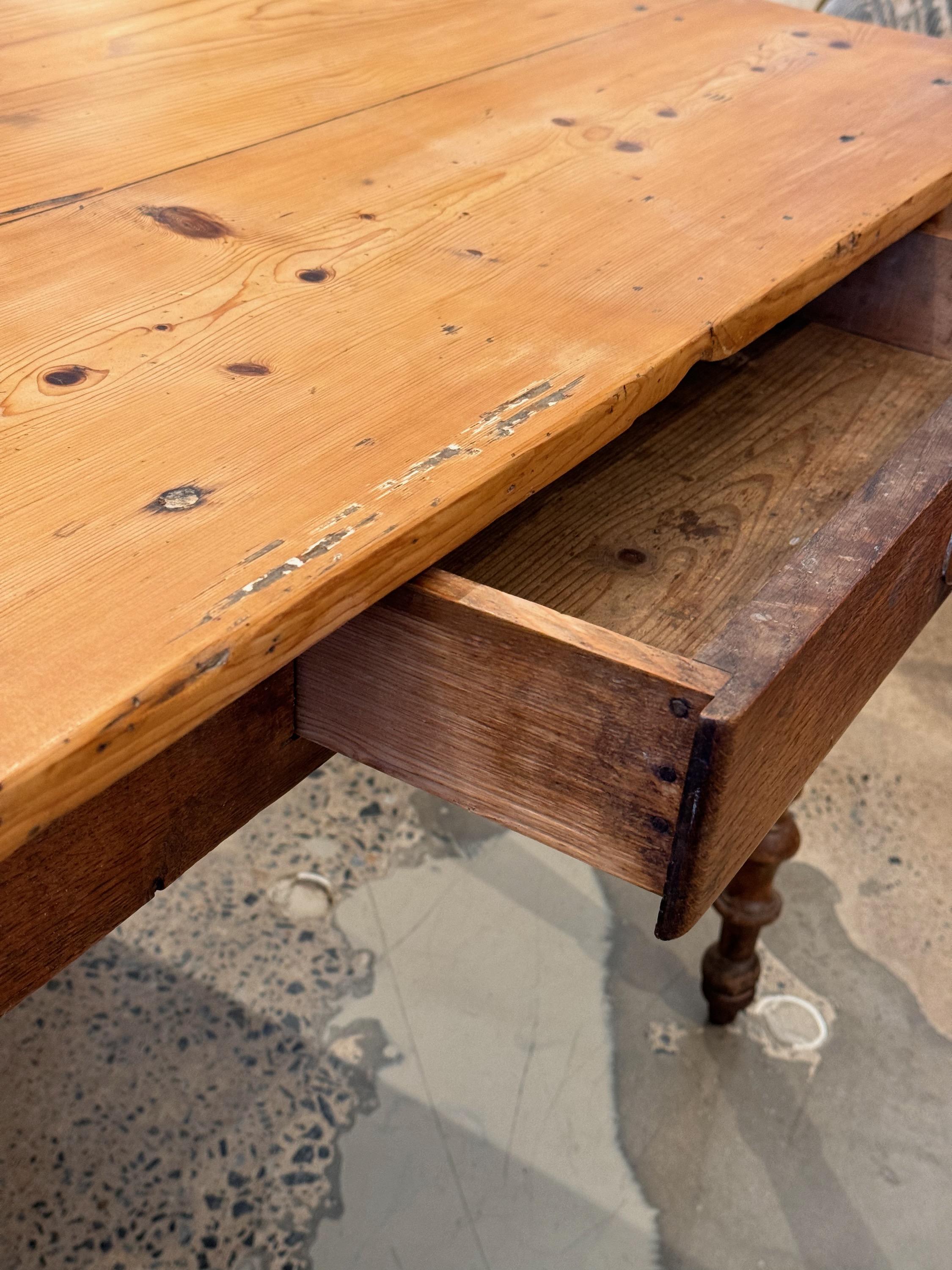 19th Century Two Drawer Pine Farm Table For Sale 1