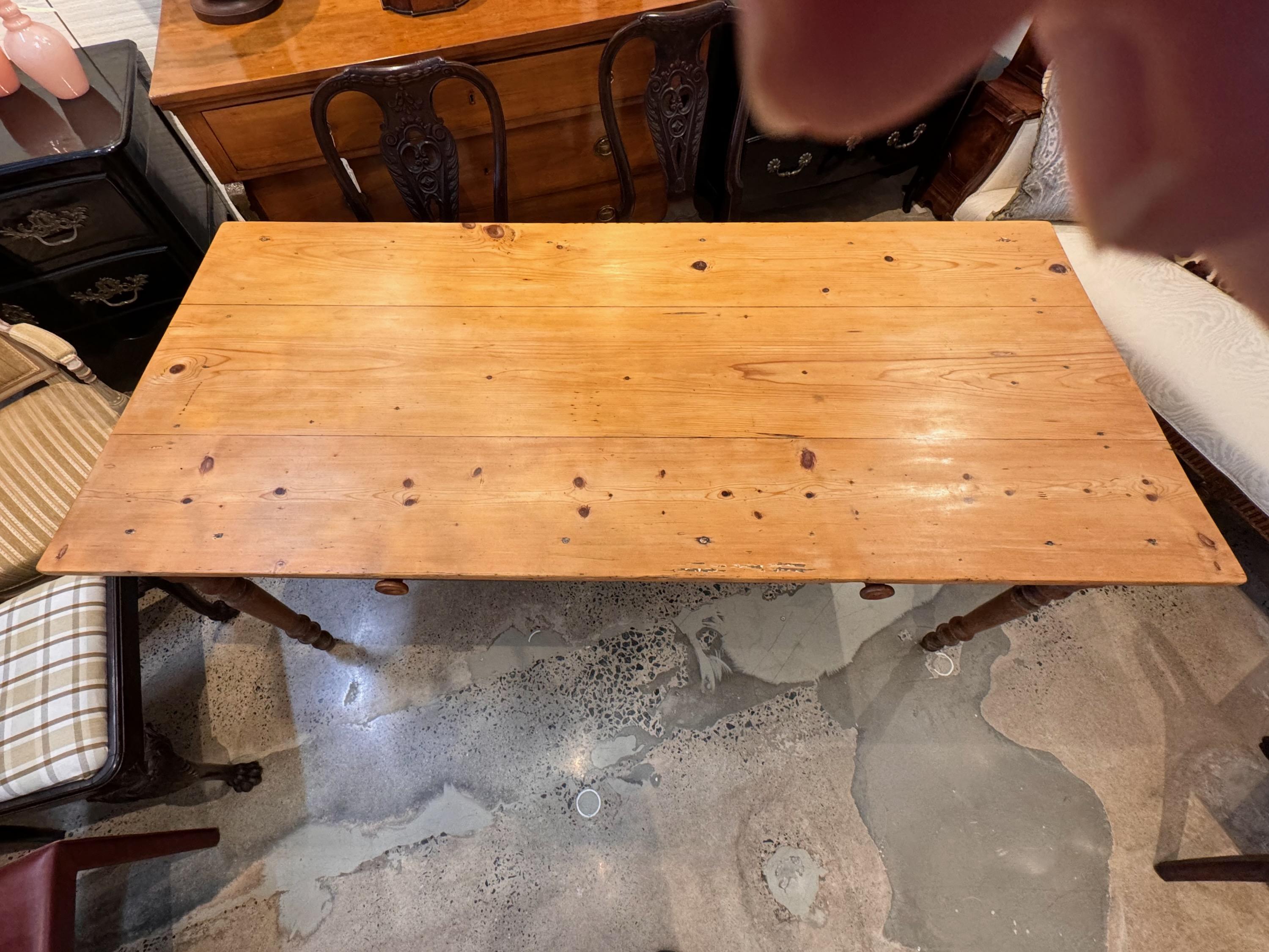 19th Century Two Drawer Pine Farm Table For Sale 2