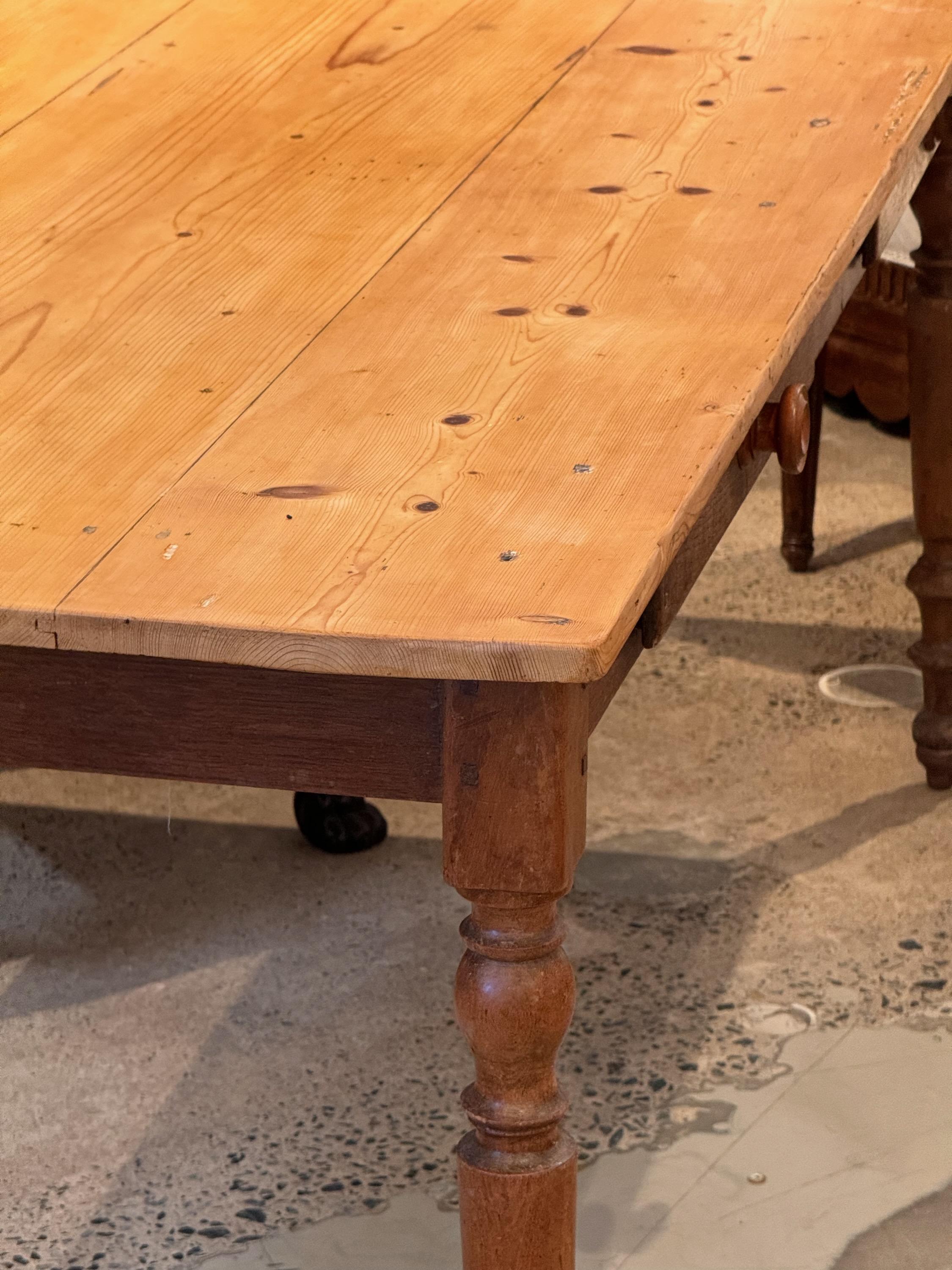 19th Century Two Drawer Pine Farm Table For Sale 4