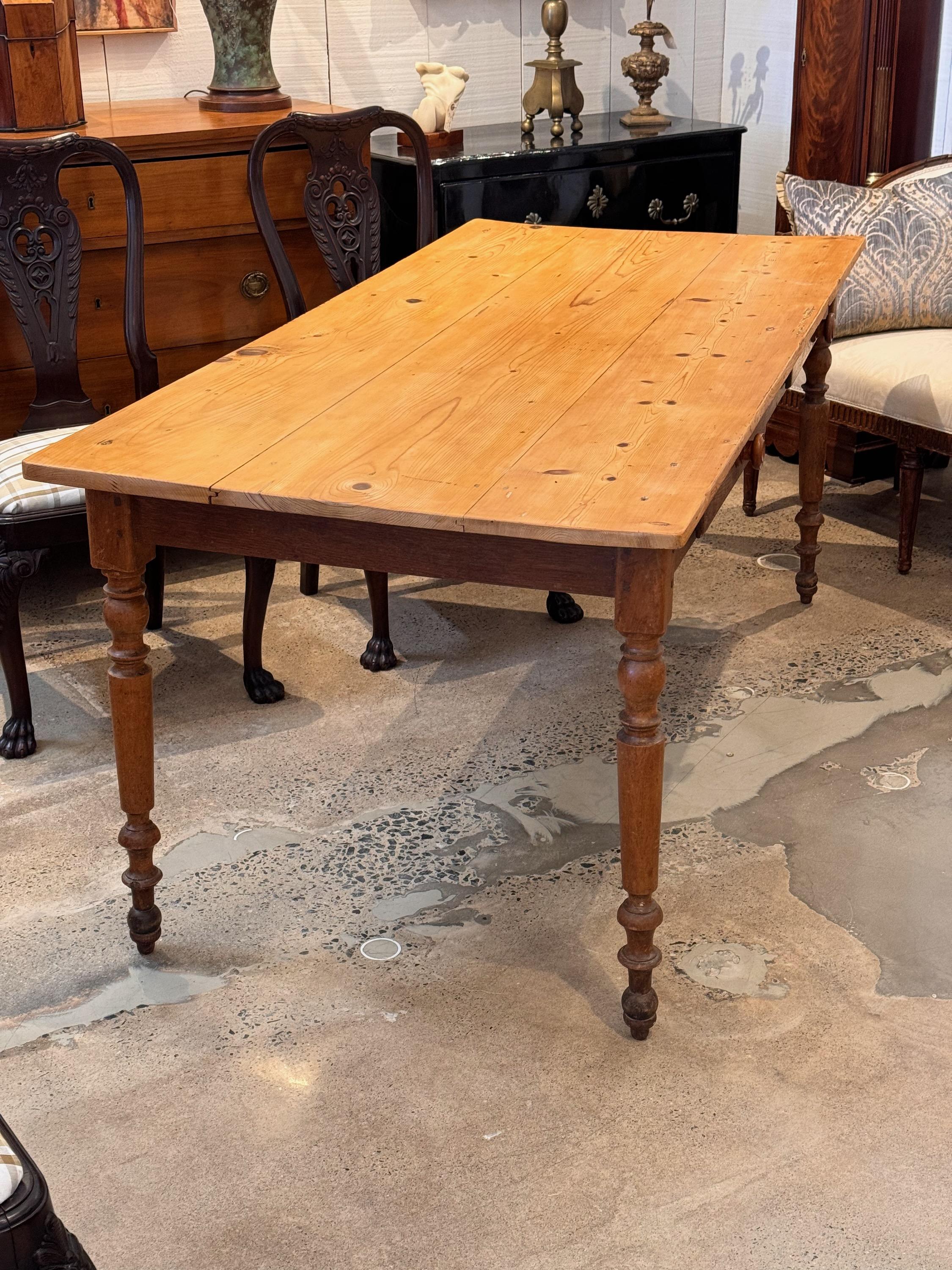19th Century Two Drawer Pine Farm Table For Sale 5