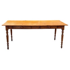Table de ferme en pin à deux tiroirs du 19e siècle