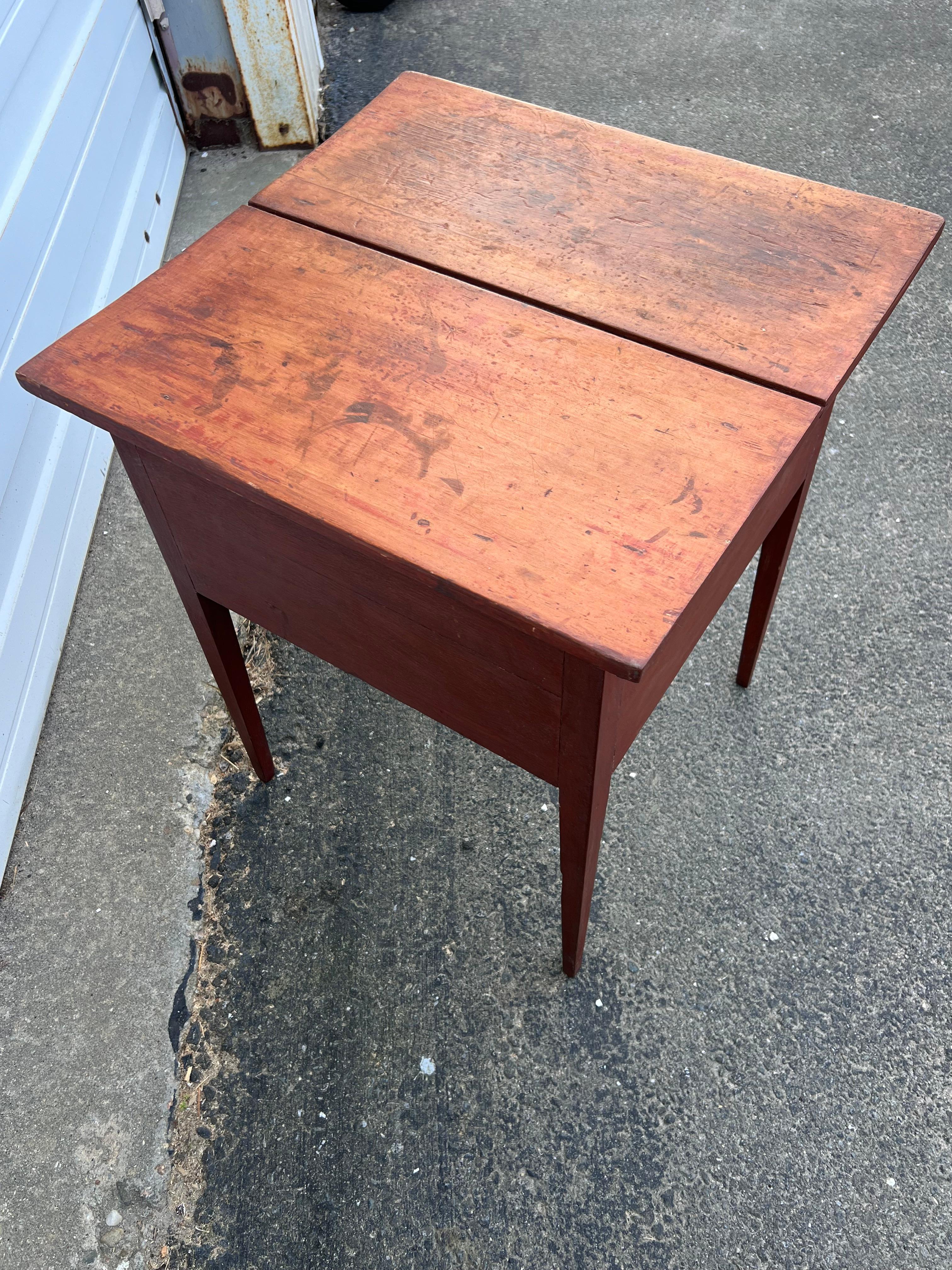 19th Century Two Drawer Side Table in Original Red Paint For Sale 4