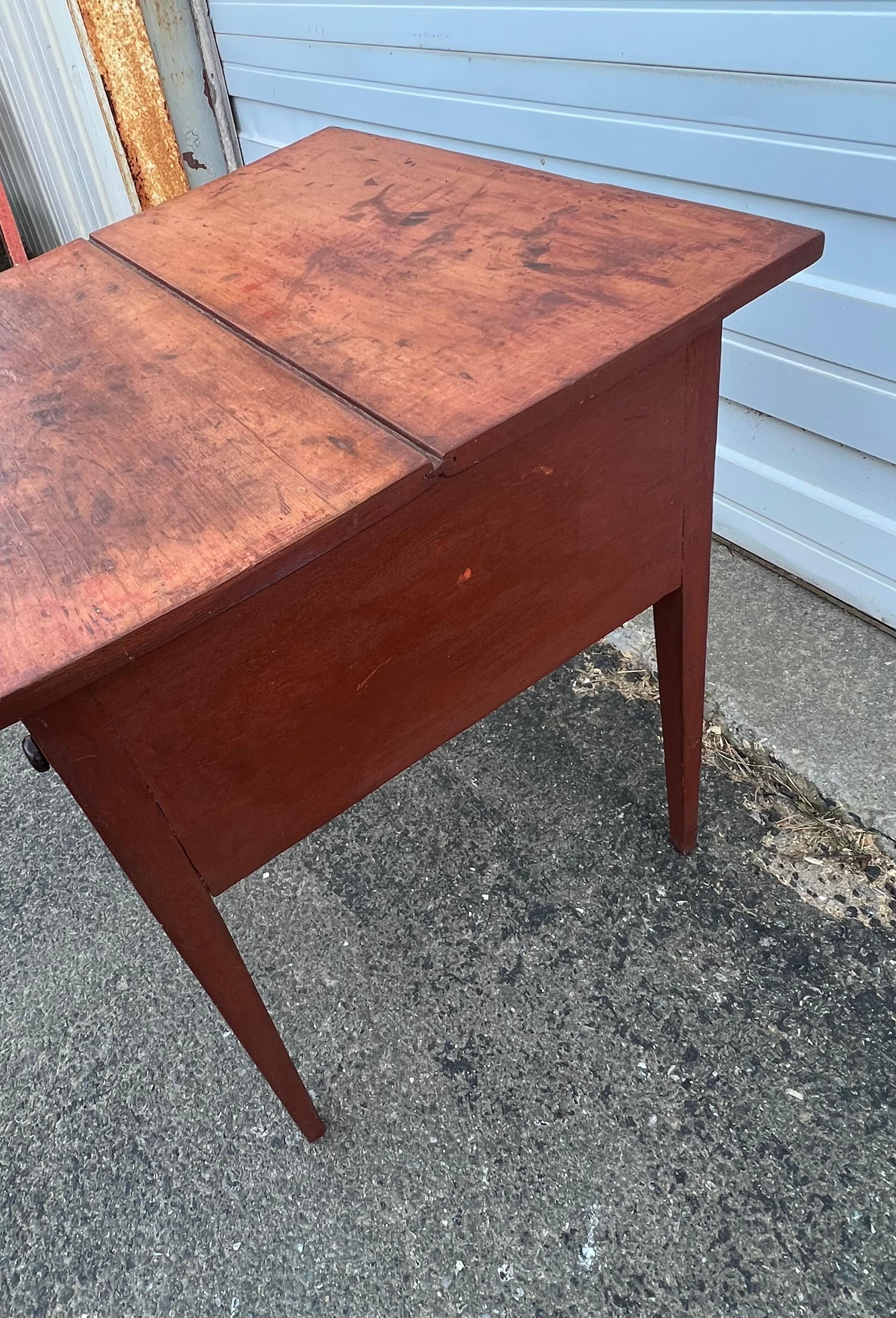 Canadian 19th Century Two Drawer Side Table in Original Red Paint For Sale
