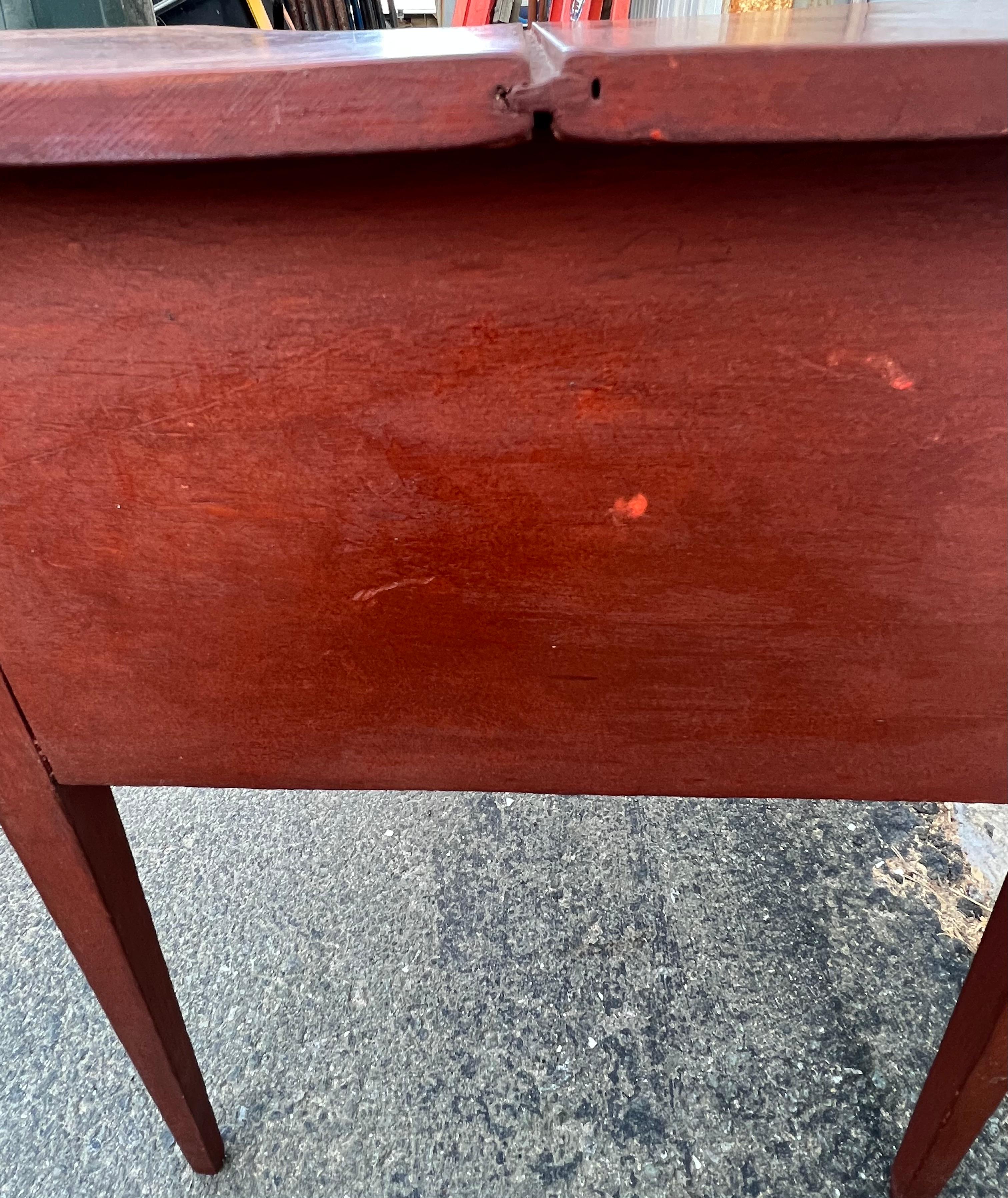 Hand-Crafted 19th Century Two Drawer Side Table in Original Red Paint For Sale