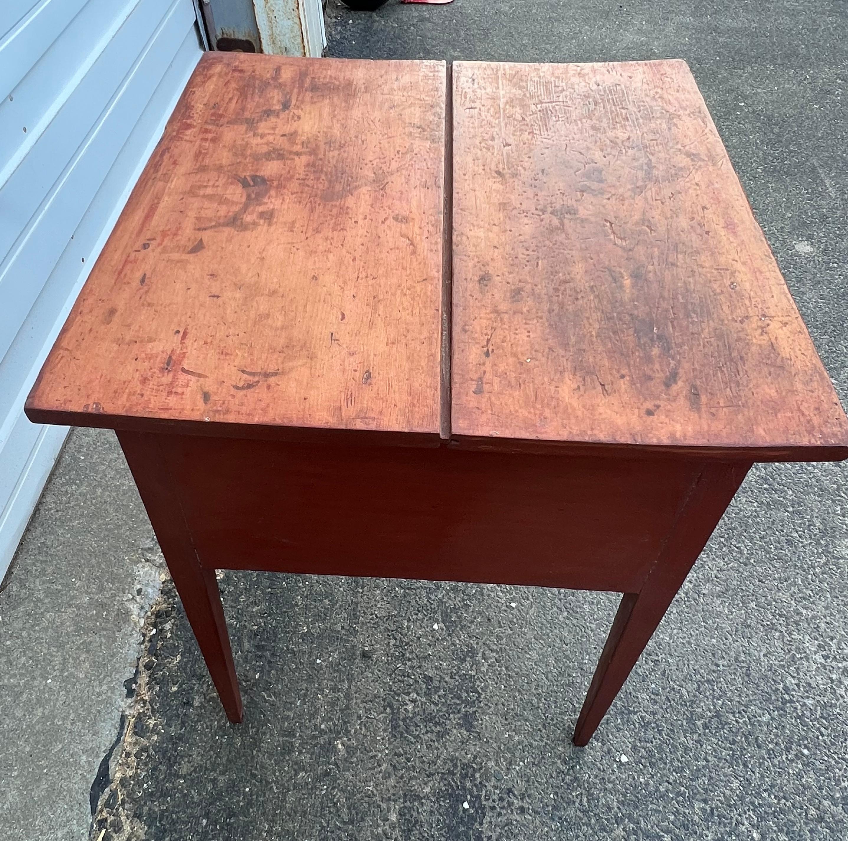 19th Century Two Drawer Side Table in Original Red Paint In Good Condition For Sale In Nantucket, MA