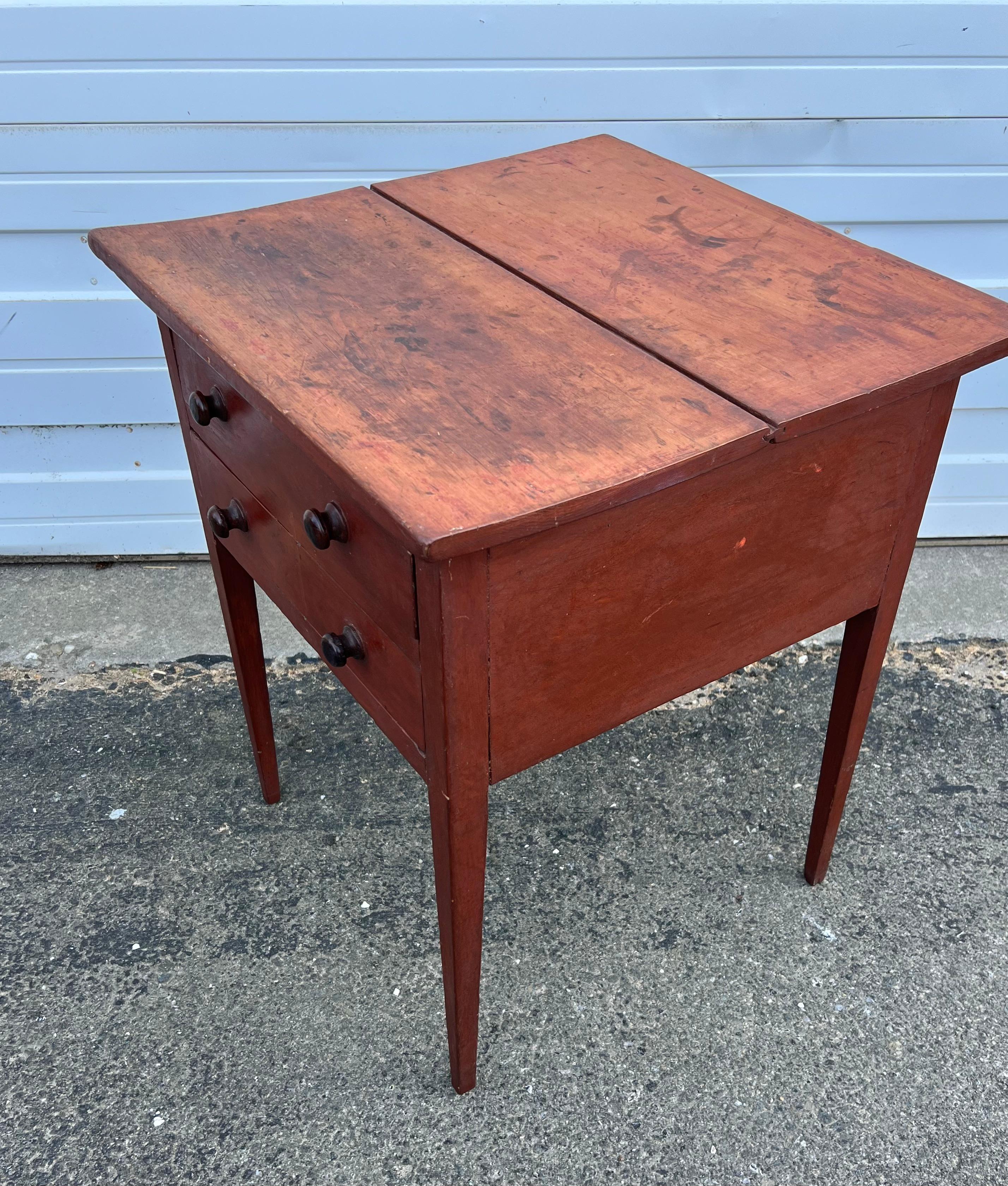 19th Century Two Drawer Side Table in Original Red Paint For Sale 1