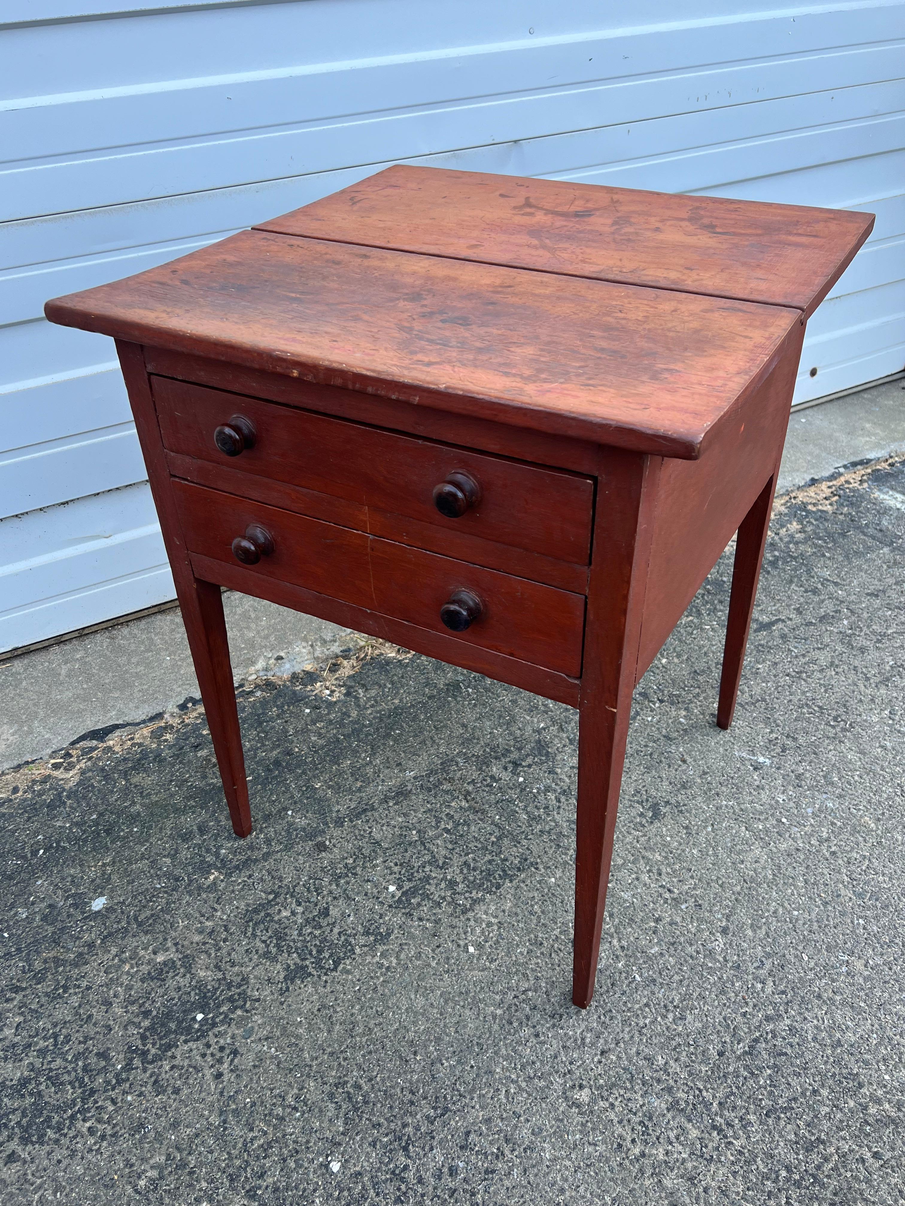19th Century Two Drawer Side Table in Original Red Paint For Sale 2