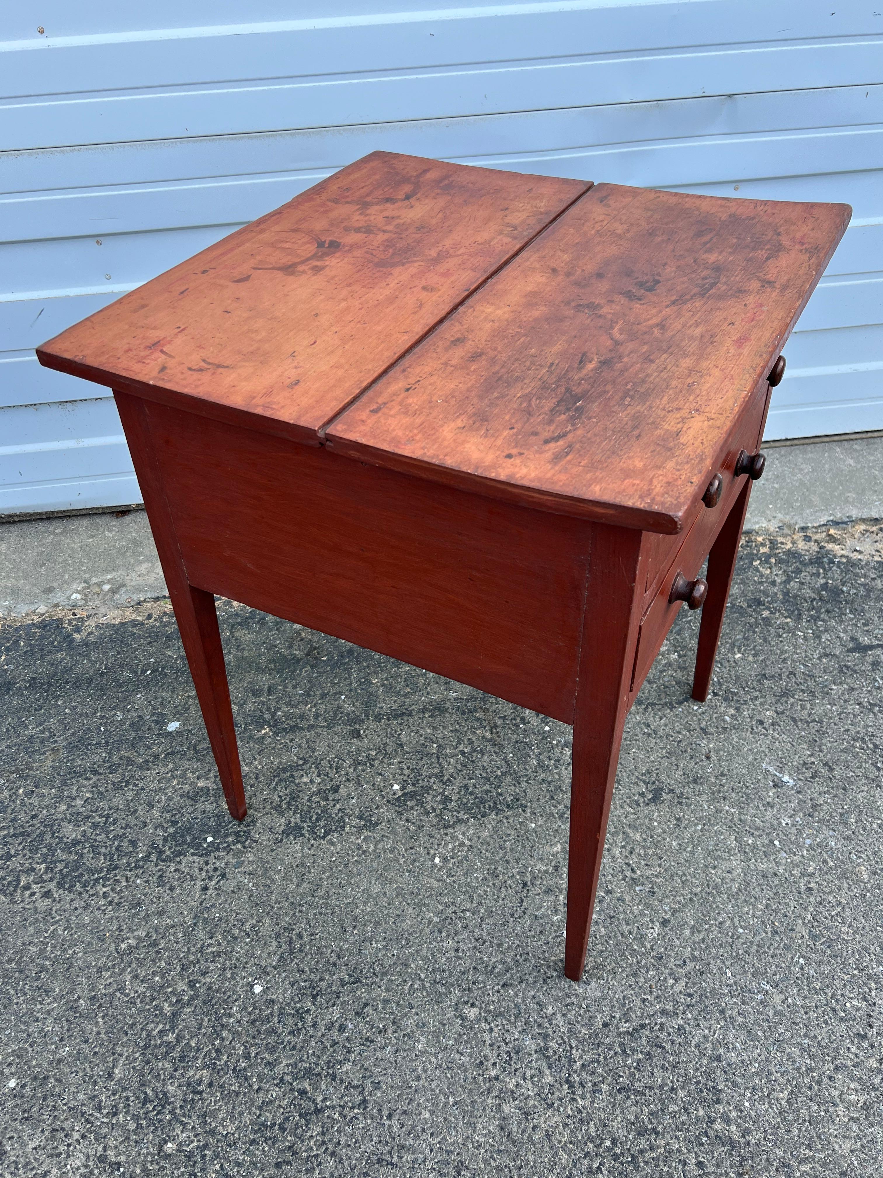 19th Century Two Drawer Side Table in Original Red Paint For Sale 3
