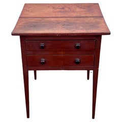 19th Century Two Drawer Side Table in Original Red Paint
