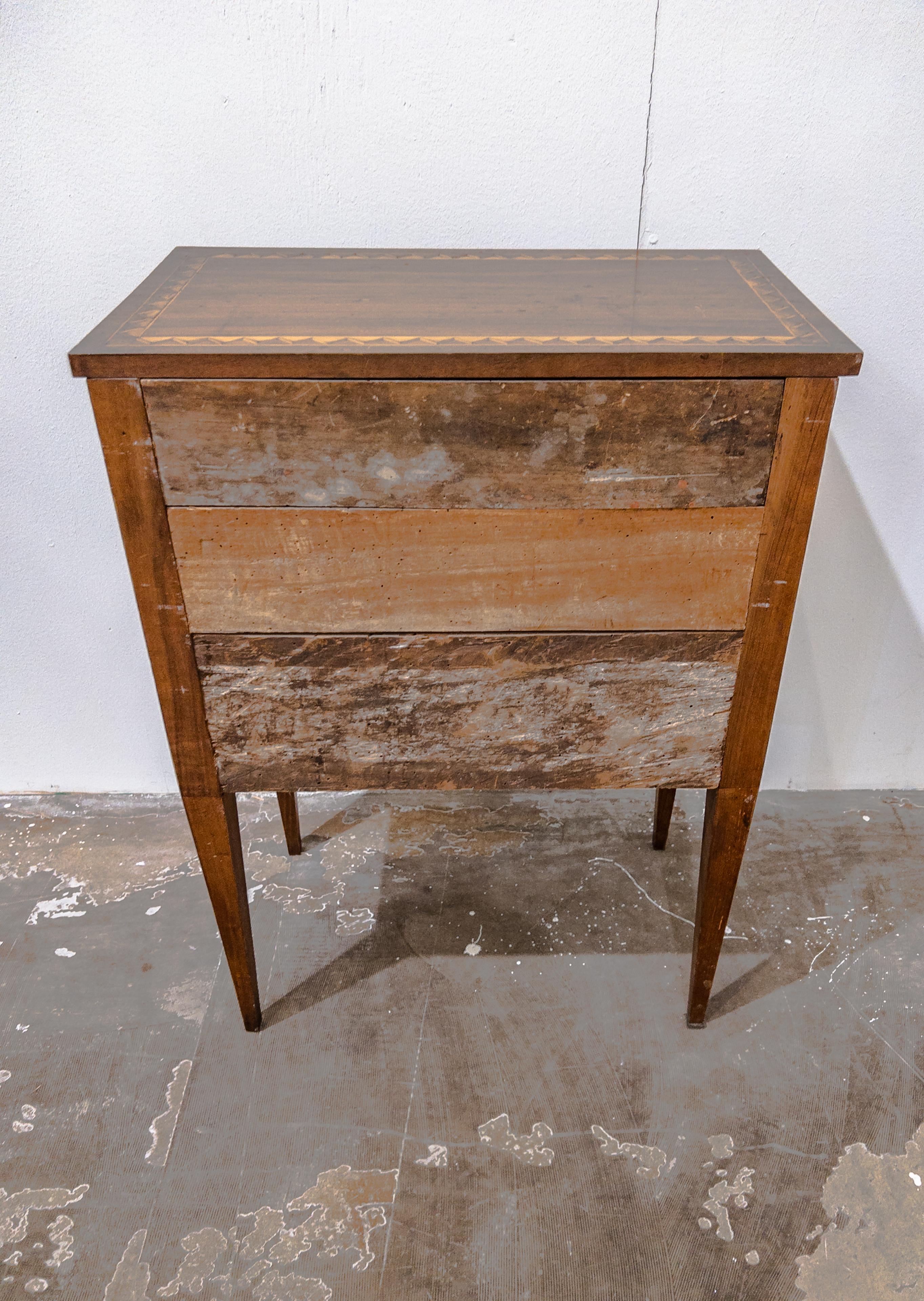 19th Century Two Drawer Small Fruitwood Commode with Marquetry Detail For Sale 2
