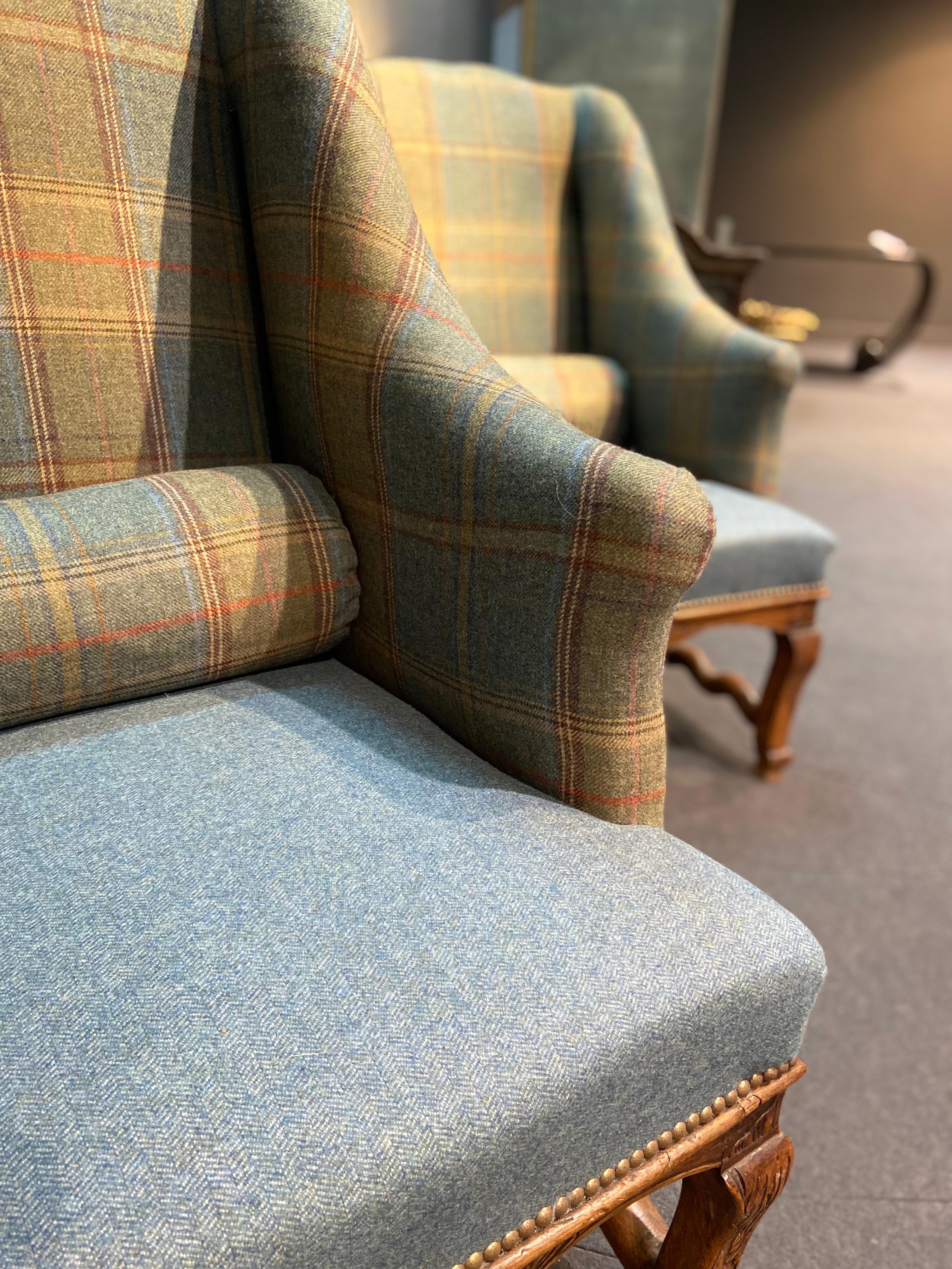 19th Century Two French Large Armchairs in Wool Upholstery In Good Condition For Sale In Sofia, BG