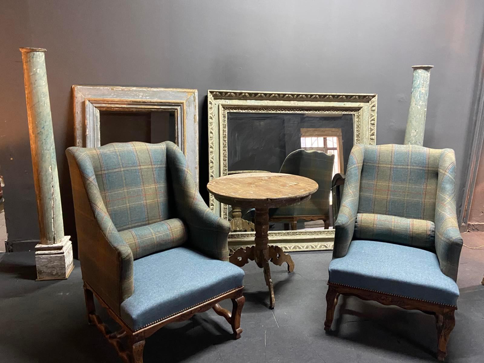 19th Century Two French Large Armchairs in Wool Upholstery For Sale 3