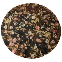 19th Century Two French Round Wool Tapestries with Flowers on Dark Ground
