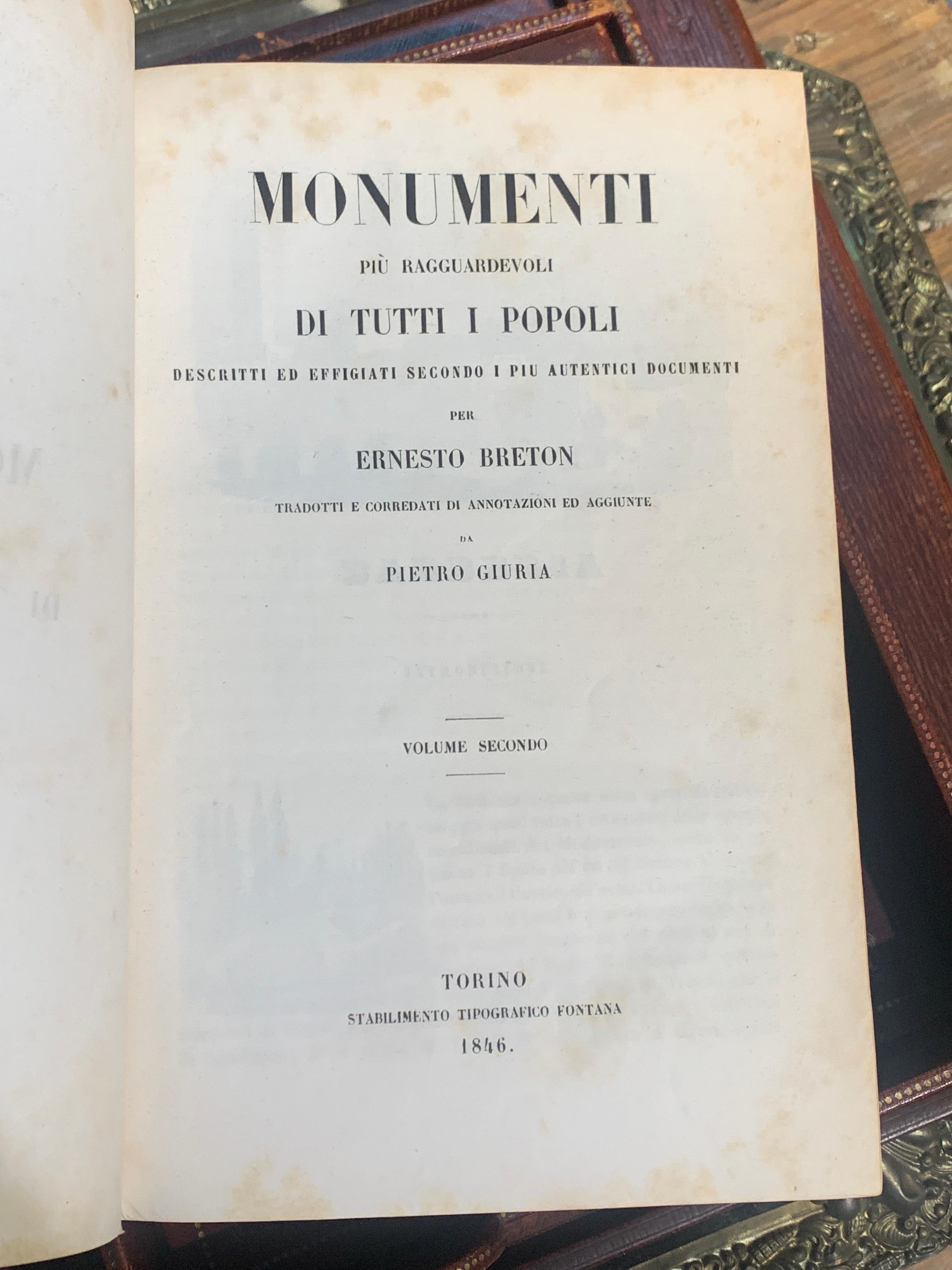 19th Century Two Italian Volumes Monumenti Di Tutti I Popoli by Ernest Breton For Sale 3