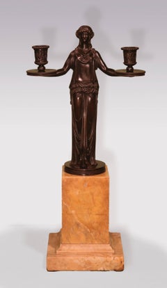 19th Century Two-Light Bronze and Marble Candelabra in the manner of Thomas Hope