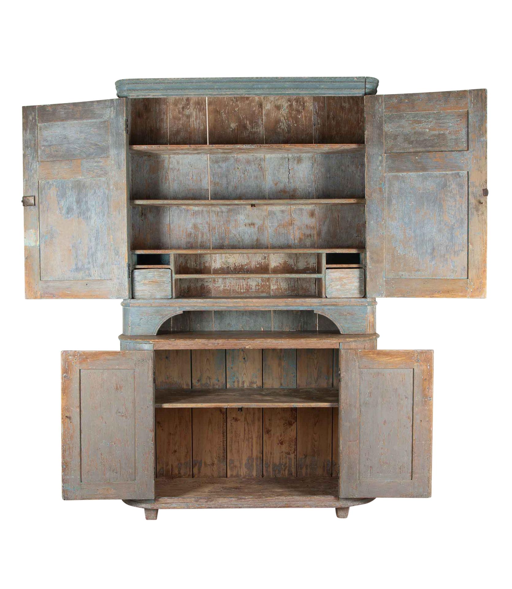 Swedish 19th Century Two Part Cabinet in Original Paint, from Umea Vasterbotten, Sweden For Sale