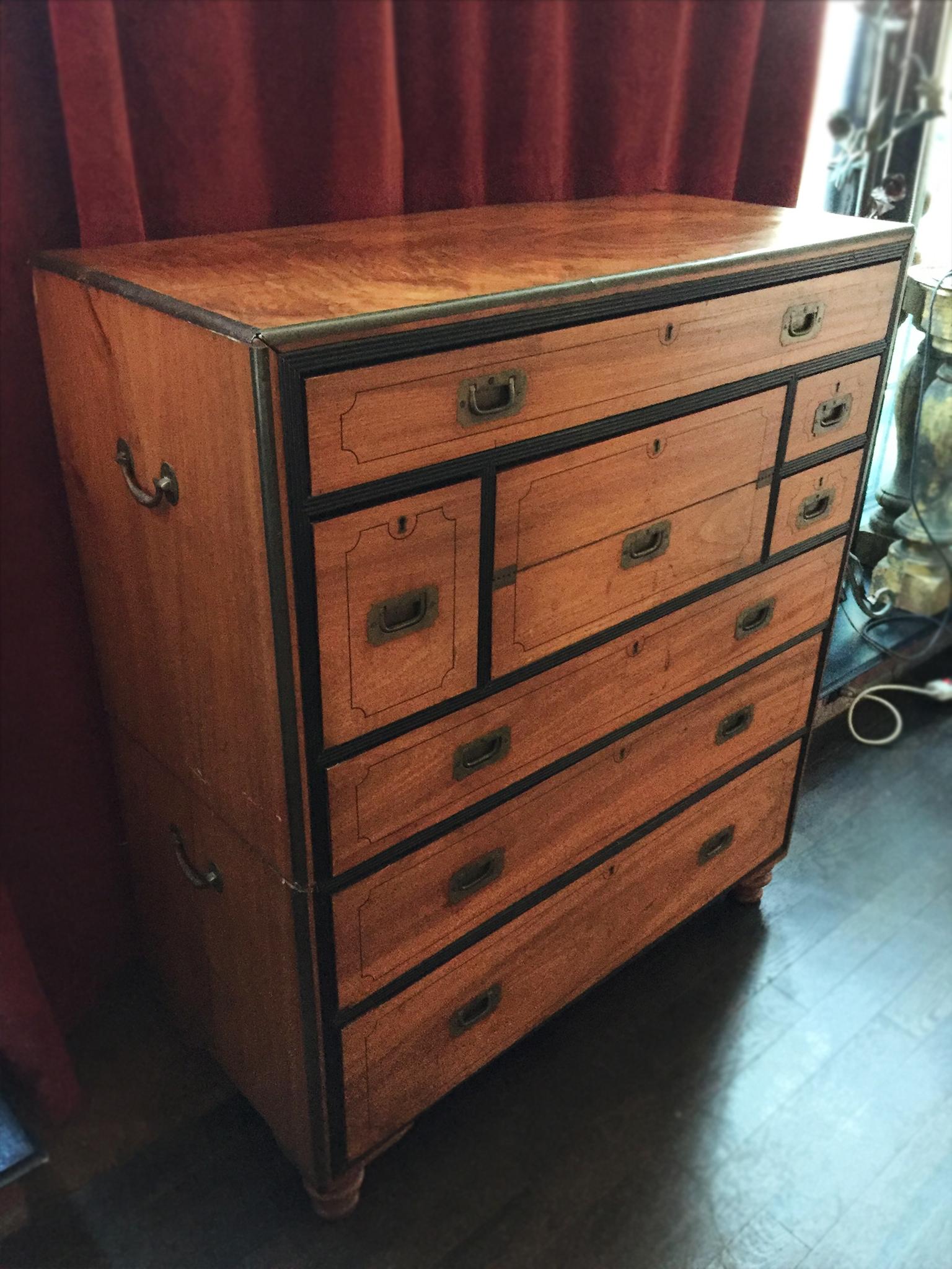 19th Century Two-Part Camphor Wood Campaign Chest and Secretary Desk 4