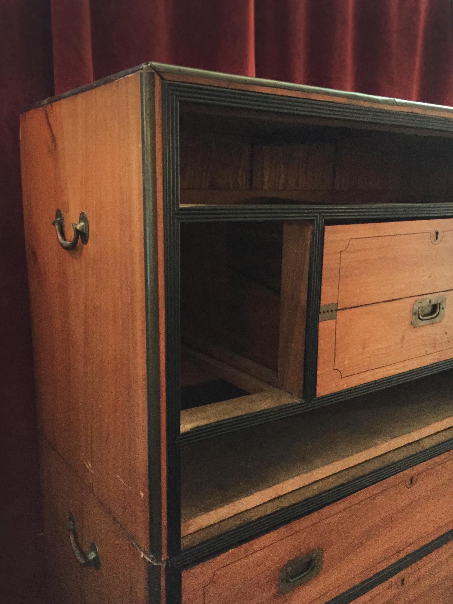 19th Century Two-Part Camphor Wood Campaign Chest and Secretary Desk 7