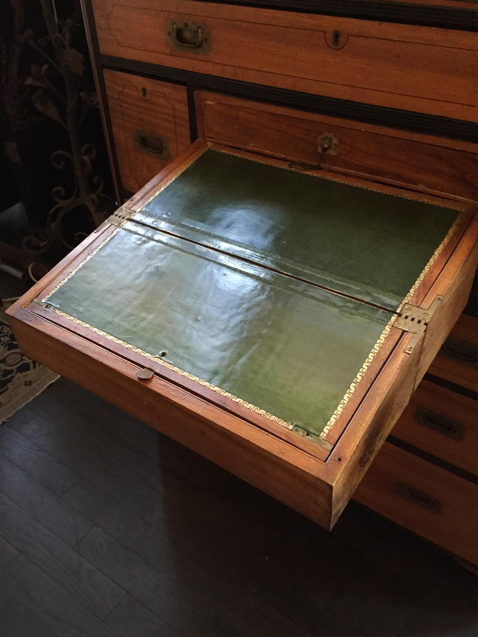 19th Century Two-Part Camphor Wood Campaign Chest and Secretary Desk 8