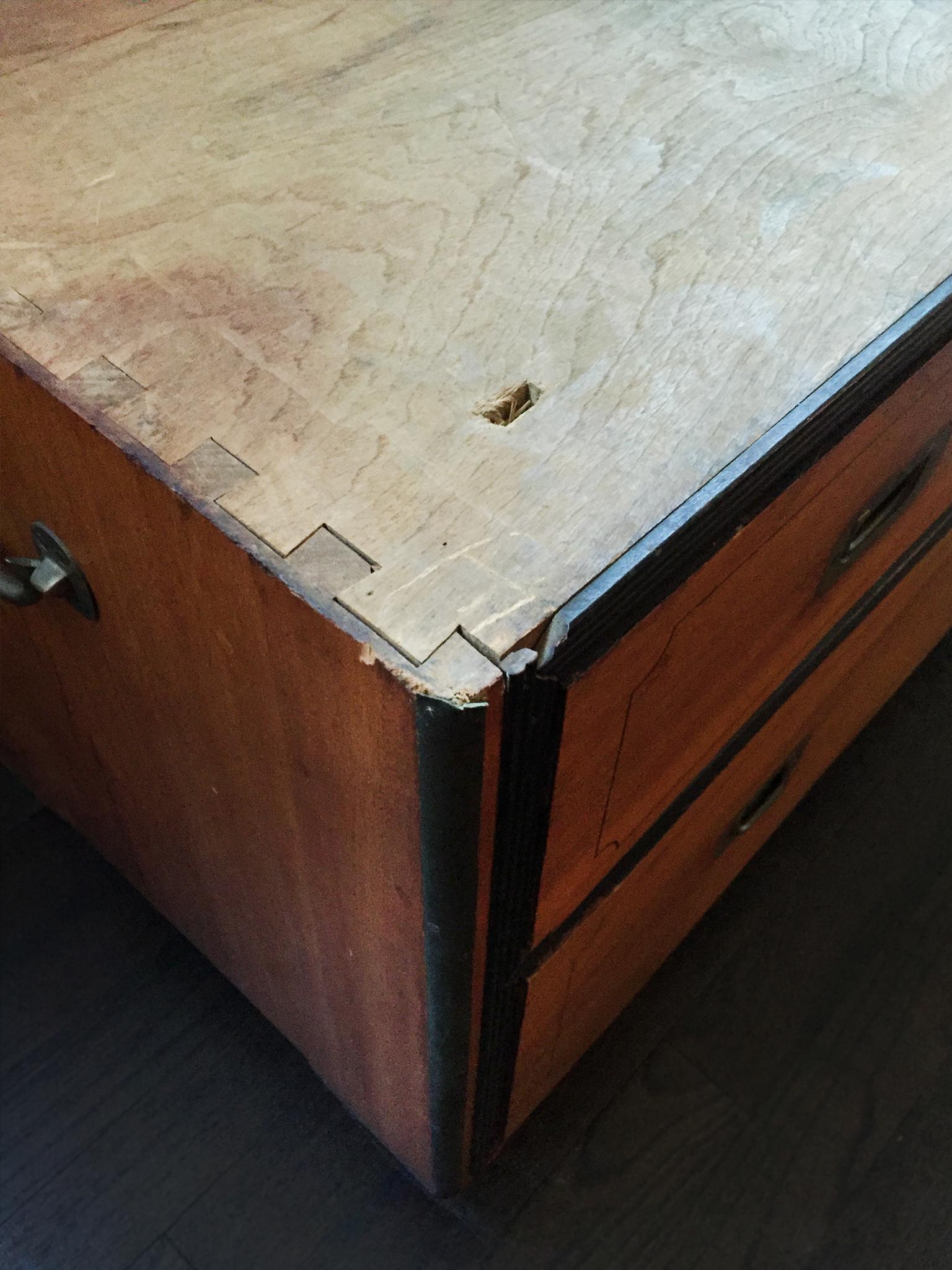 Brass 19th Century Two-Part Camphor Wood Campaign Chest and Secretary Desk