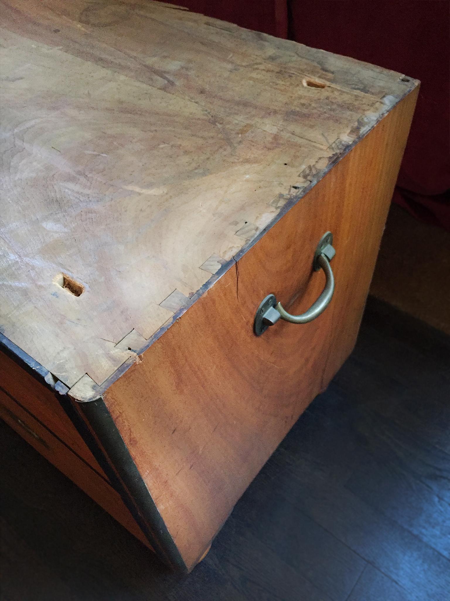 19th Century Two-Part Camphor Wood Campaign Chest and Secretary Desk 1