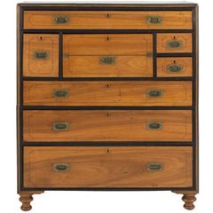 19th Century Two-Part Camphor Wood Campaign Chest and Secretary Desk