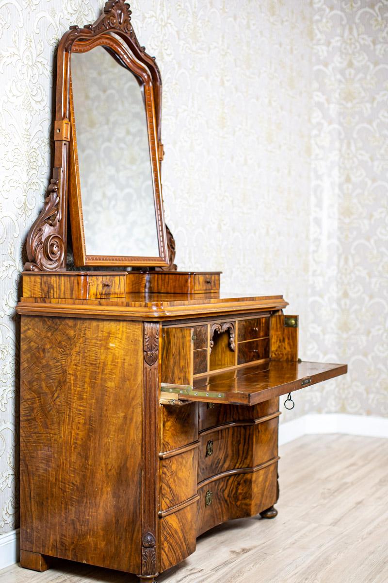 19th-Century Two-Part Dresser With Mirror in Brown Veneered With Rosewood For Sale 2